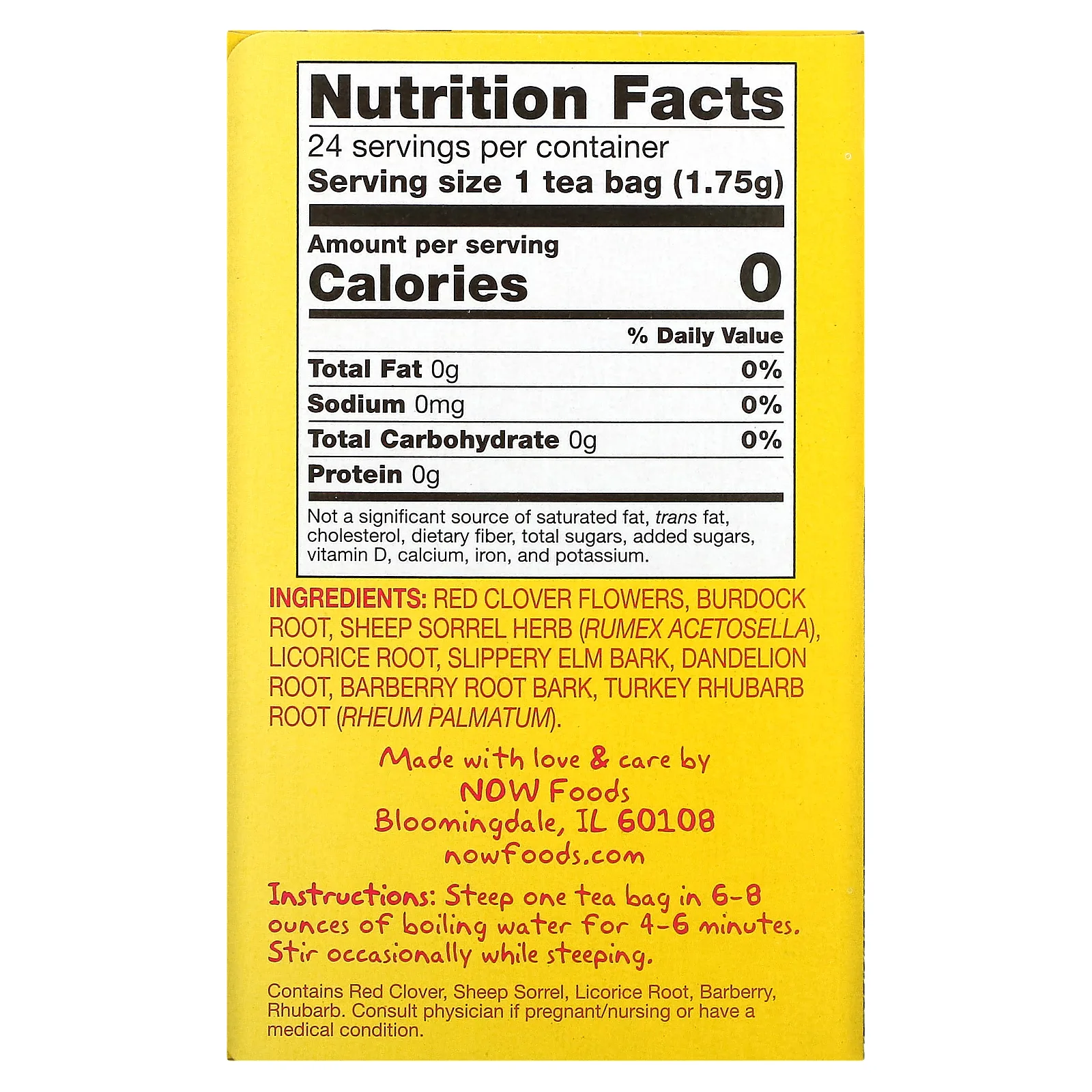 NOW Foods, Настоящий чай оджибве, без кофеина, 24 пакетика, 1.5 унций (42 г)