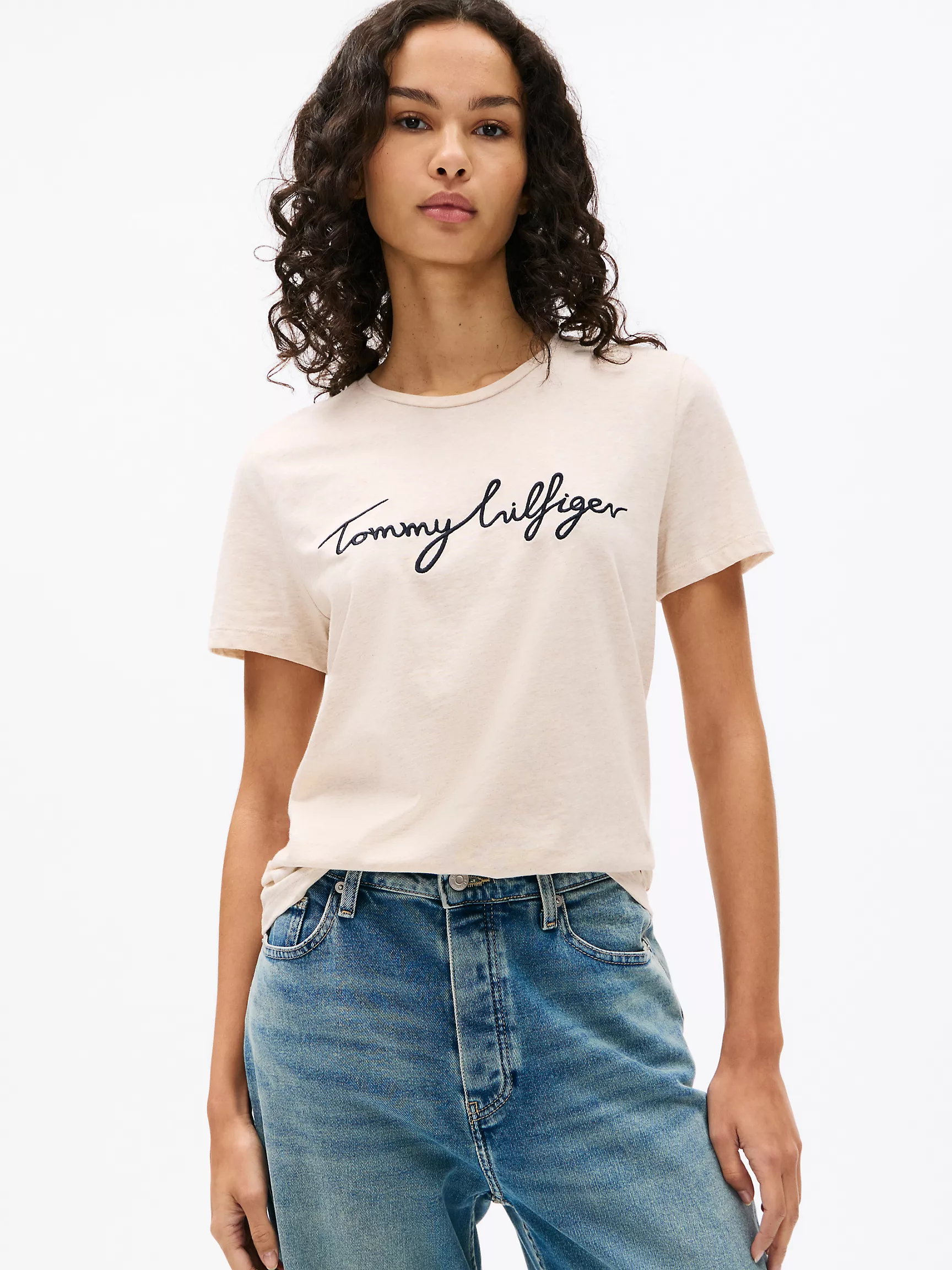 Женская футболка Tommy Hilfiger, Фирменная футболка с круглым вырезом и вышивкой