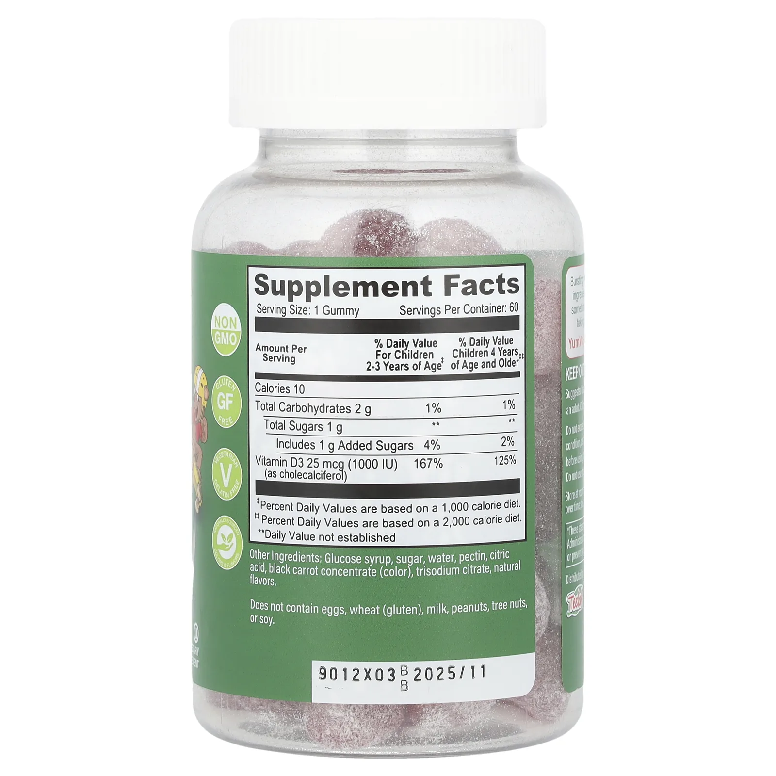 YumV's, Витамин D, со вкусом малины, 1000 МЕ, 60 желейных мишек