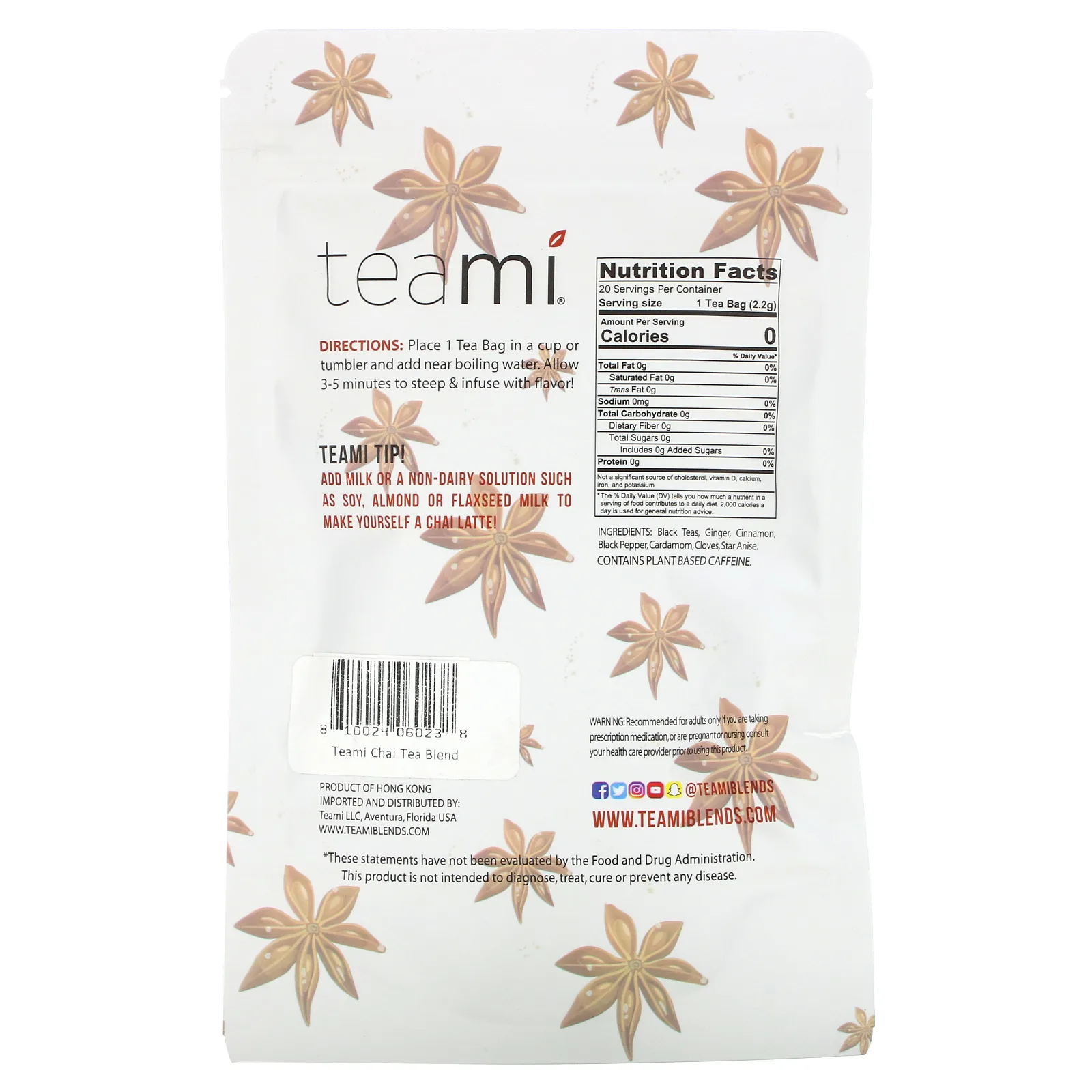 Teami, Chai Tea Blend, Cinnamon Aroma, 20 Tea Bags, 1.5 oz (44 g) (Товар снят с продажи)