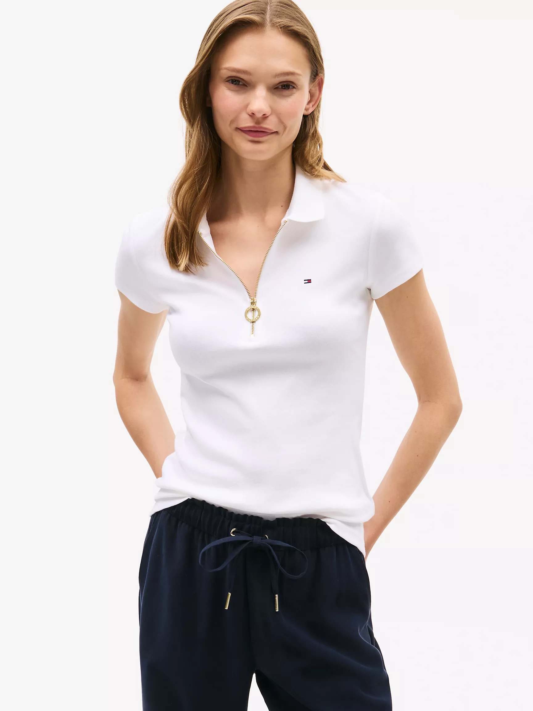 Женское поло Tommy Hilfiger, Приталенное поло на молнии