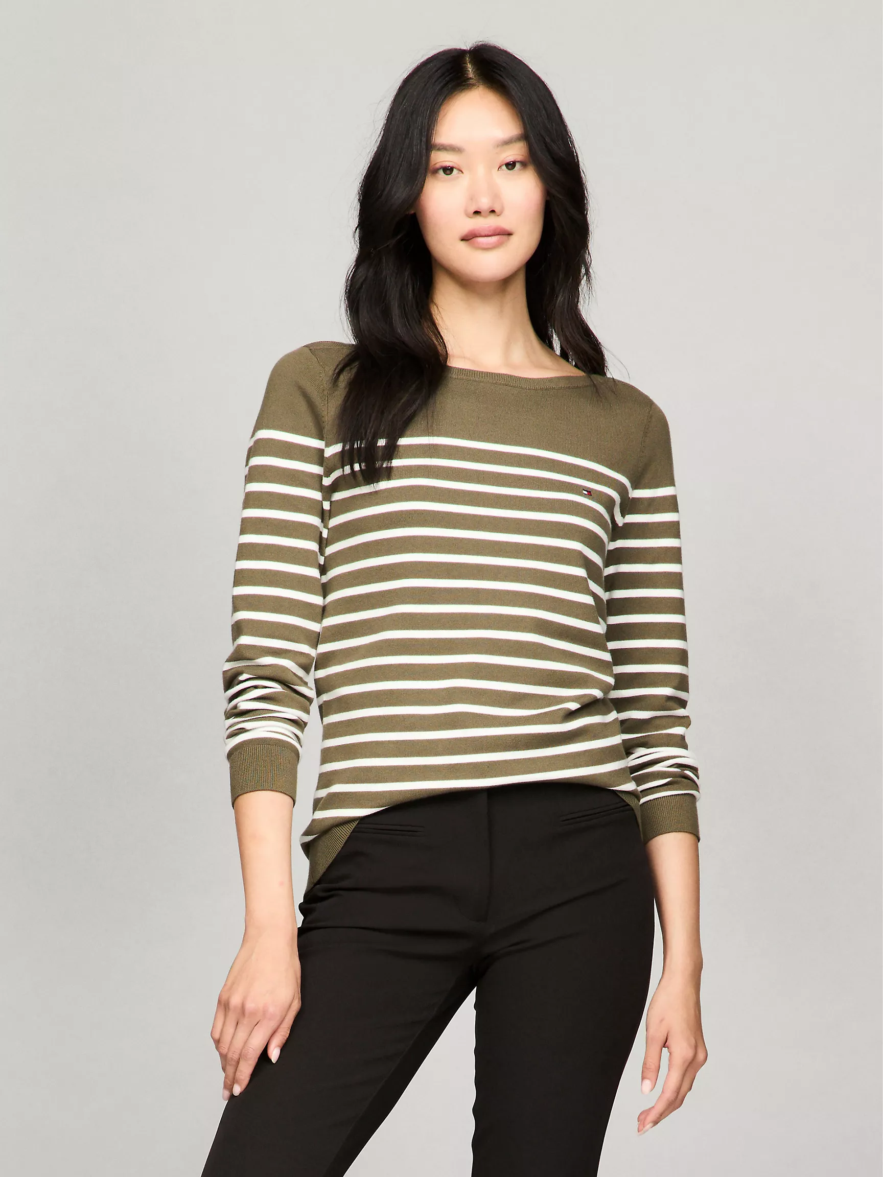 Женский свитер Tommy Hilfiger, Полосатый свитер с вырезом "лодочка"