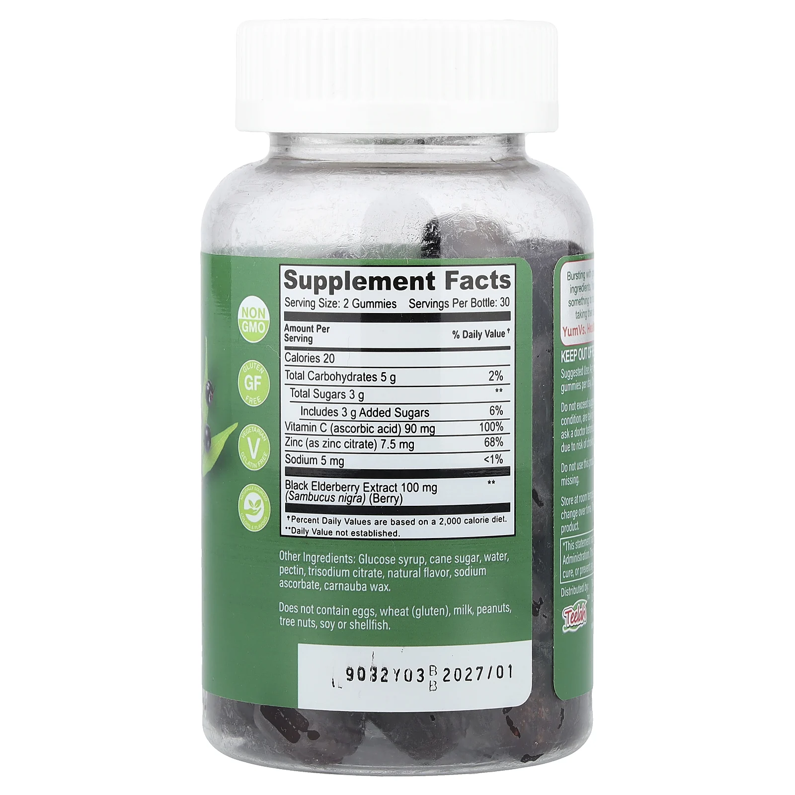 YumVs, жевательные таблетки с бузиной, витамином C и цинком, со вкусом ягод, 60 жевательных таблеток