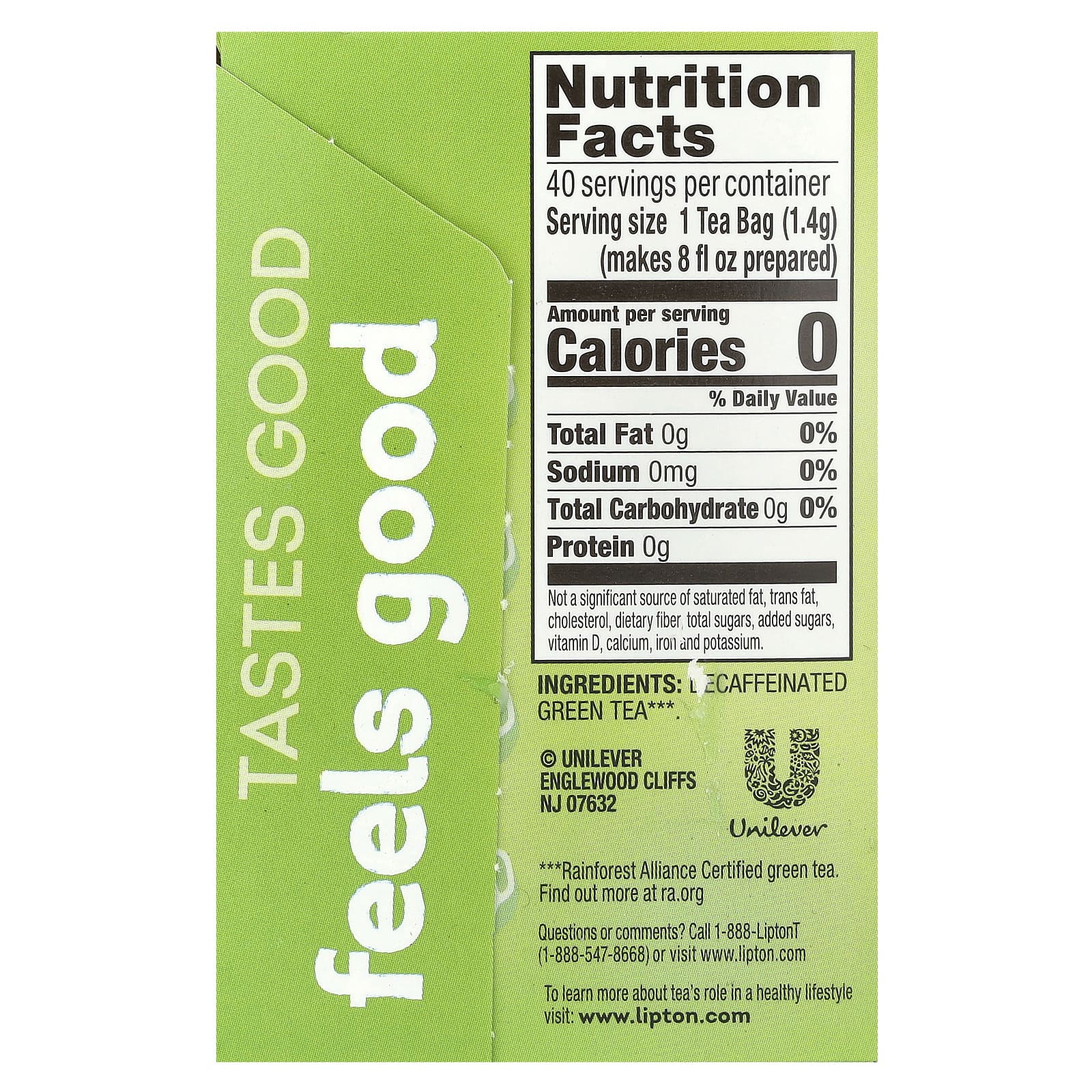 Lipton, Зеленый чай, без кофеина, 40 чайных пакетиков, 56 г (1,9 унции)