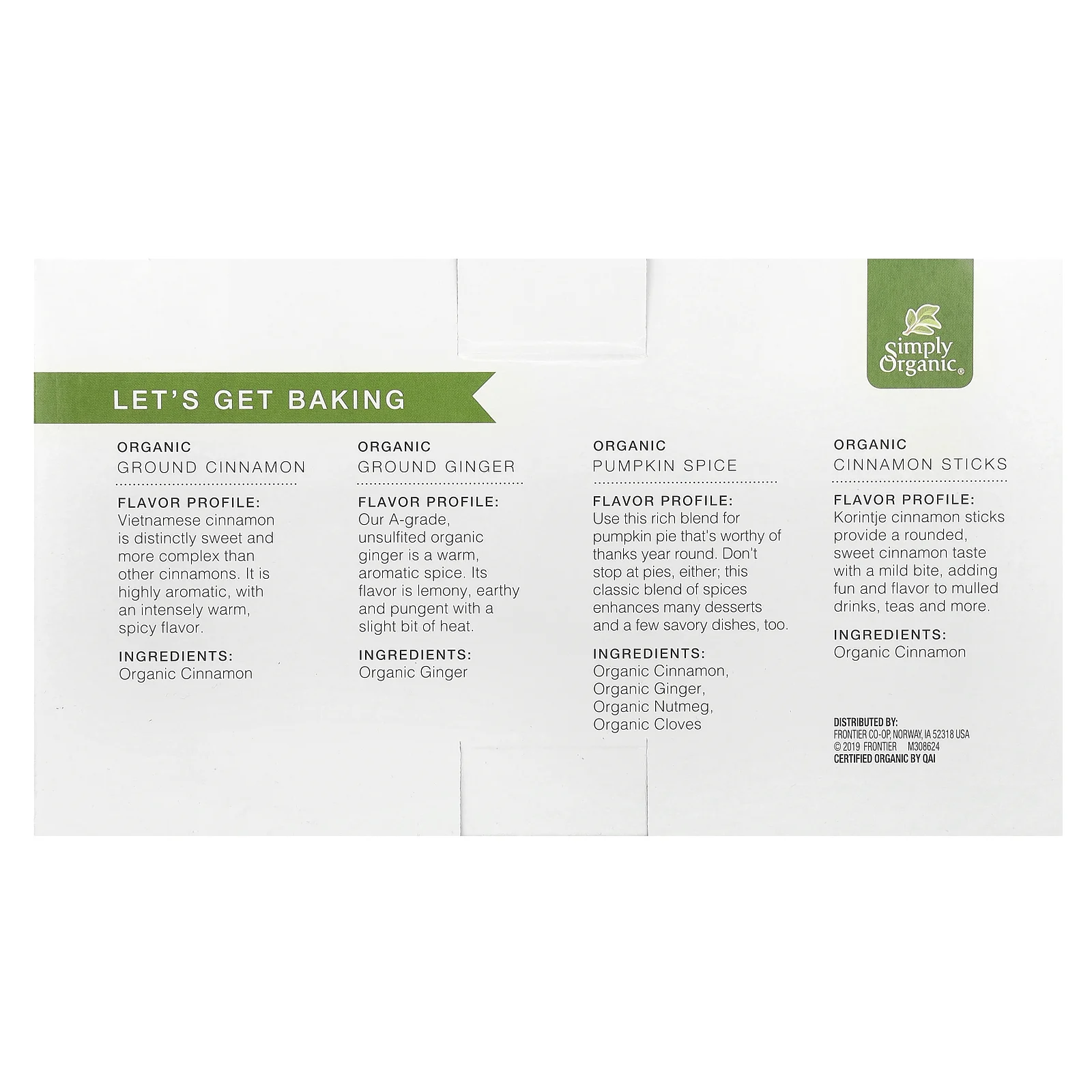 Simply Organic, Baking Essentials, набор органических специй, ассорти, 4 специи