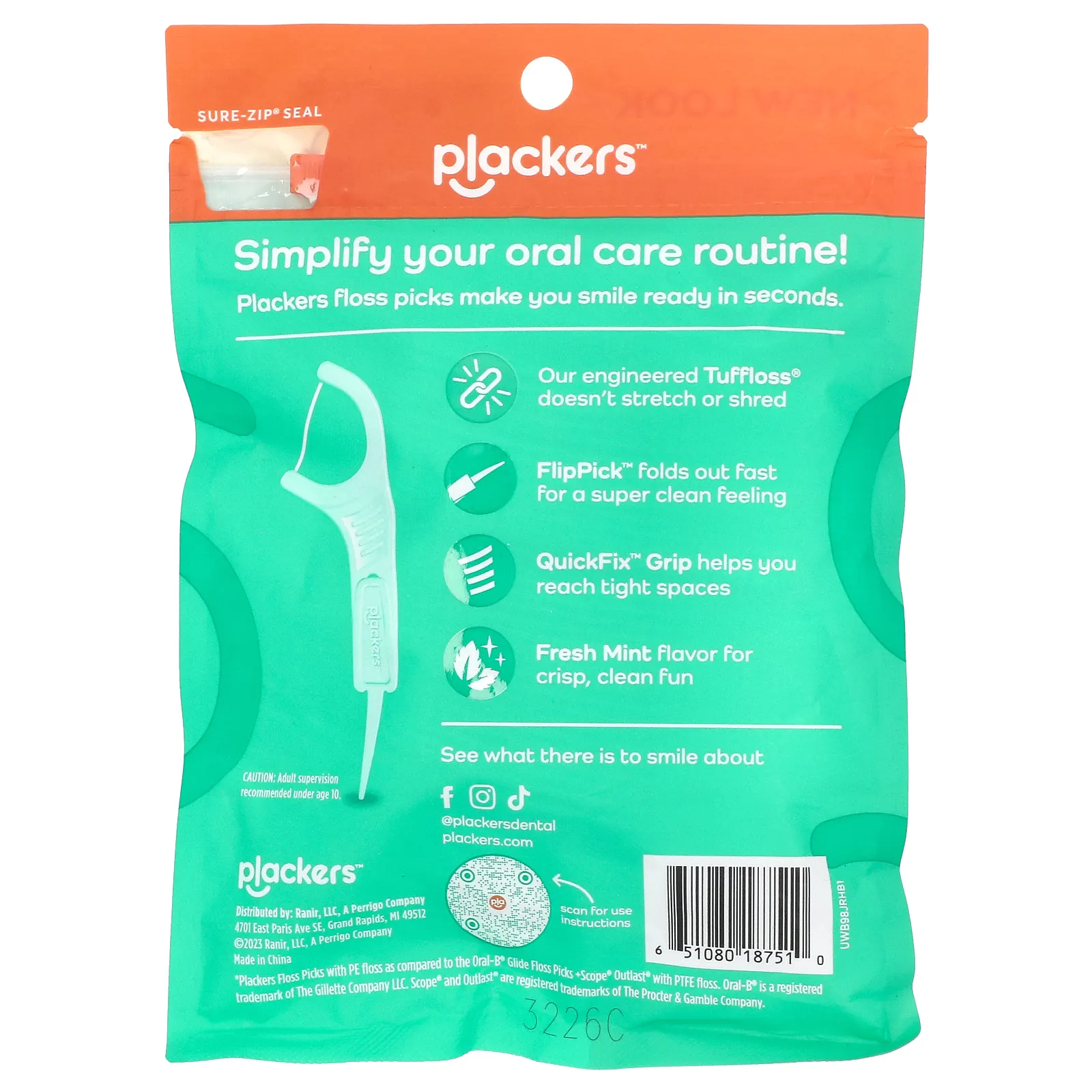 Plackers, Micro Line, зубная нить, свежая мята, 75 шт.