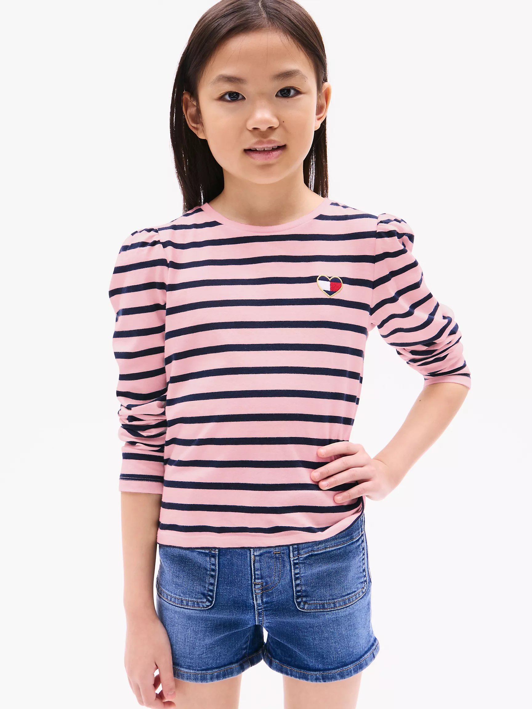 Футболка для девочек Tommy Hilfiger, Детская футболка в полоску с объемными плечами