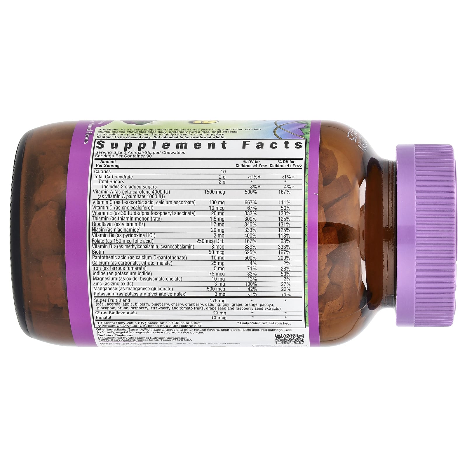 Bluebonnet Nutrition, Rainforest Animalz, мультивитамин на основе цельных продуктов, натуральный ароматизатор со вкусом винограда, 180 жевательных таблеток в форме животных