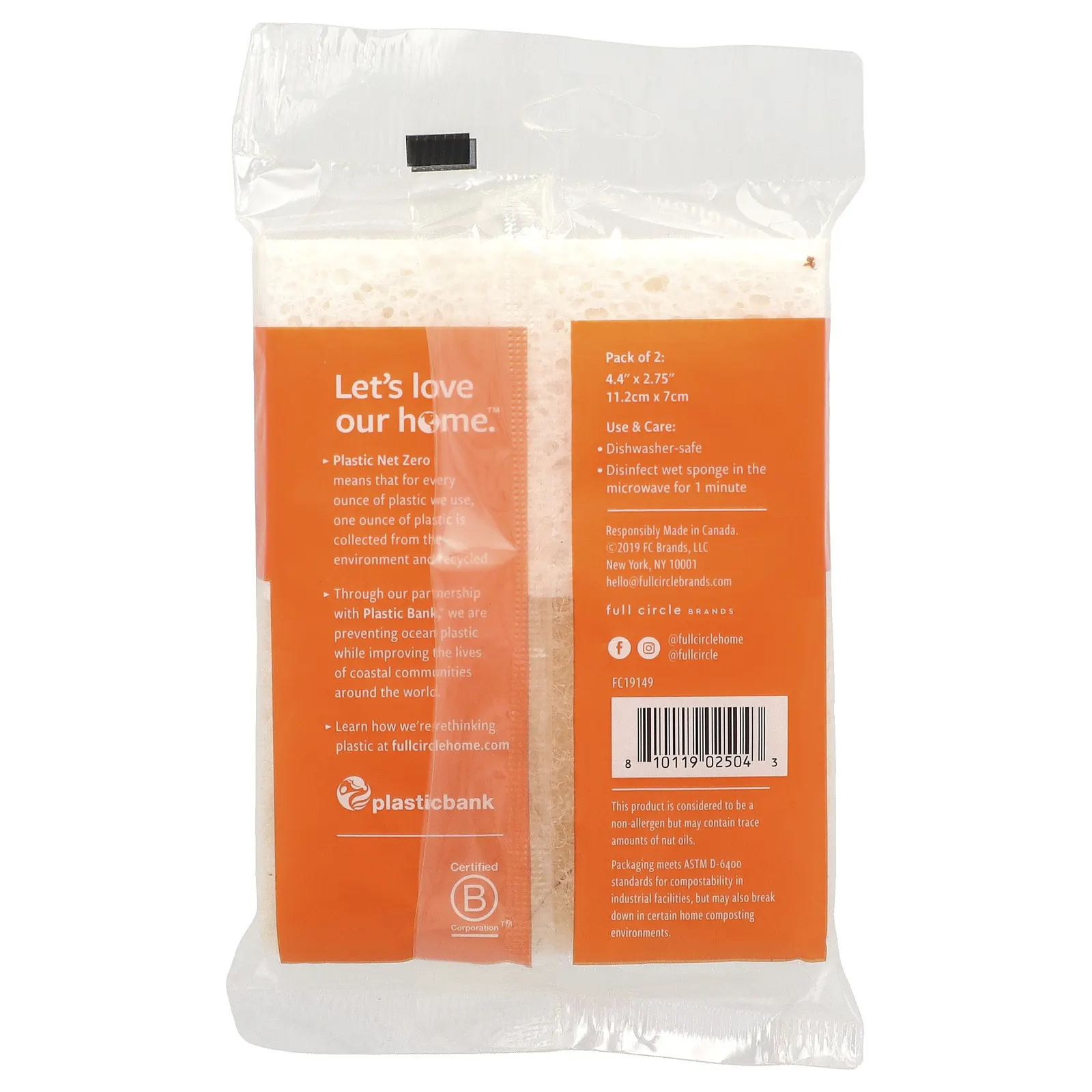 Full Circle Home LLC, Cleana Colada, усиленные губки для мытья посуды с кокосом, 2 упаковки