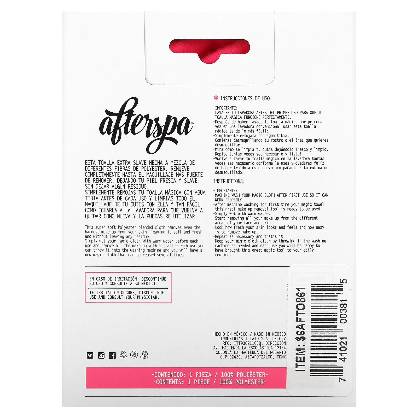 AfterSpa, Волшебная многоразовая салфетка для снятия макияжа, 1 салфетка