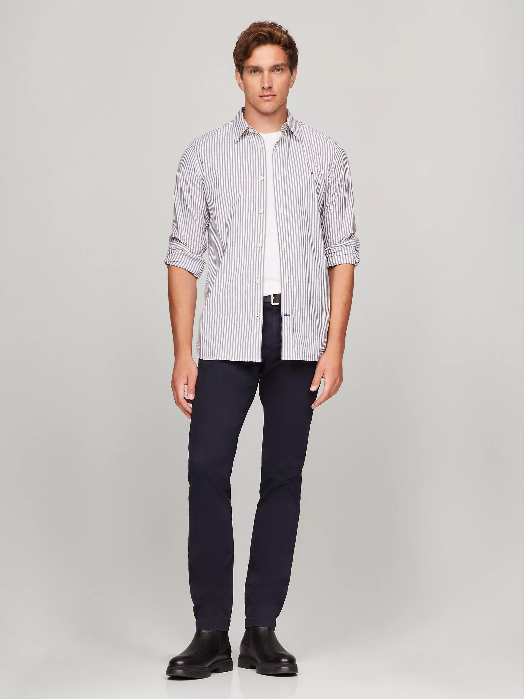 Мужская рубашка Tommy Hilfiger, Полосатая эластичная рубашка из поплина приталенного кроя