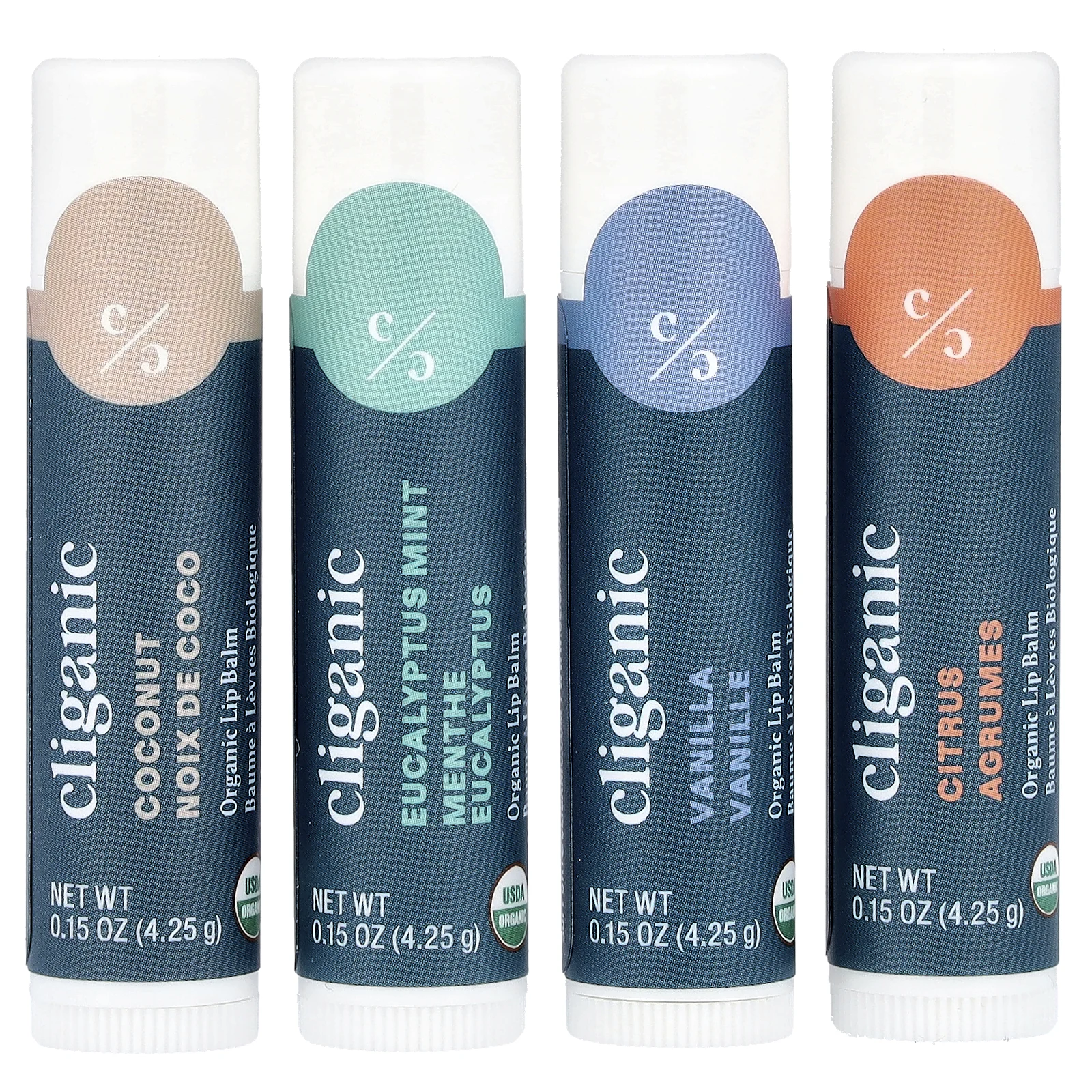 Cliganic, Набор органических бальзамов для губ, Sweet Bliss, 4 шт. В упаковке, по 4,25 г (0,15 унции)