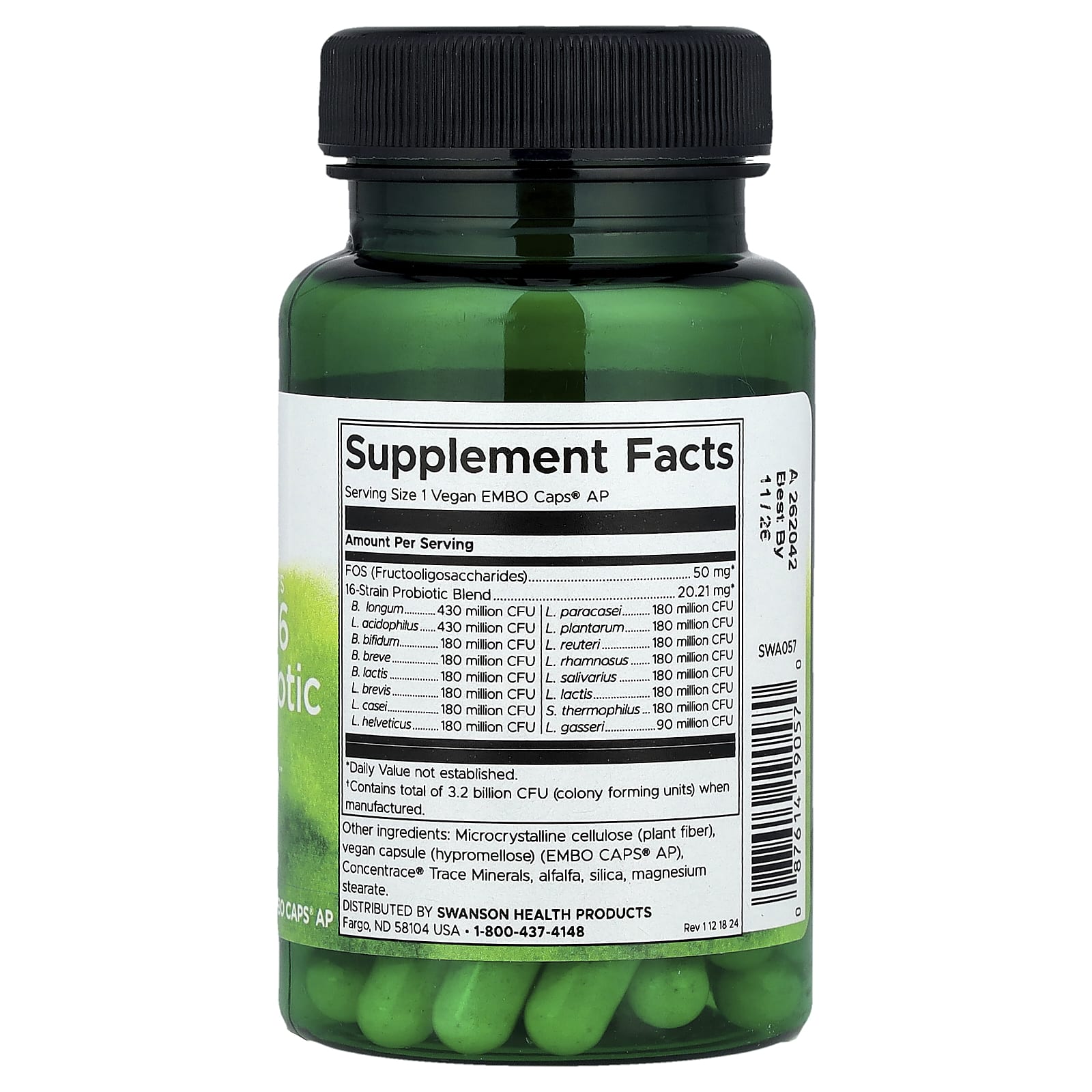 Swanson, Компания Dr. Ultimate 16 штаммов пробиотиков с ФОС от Стивена Лангера, 30 веганских капсул EMBO Caps® AP