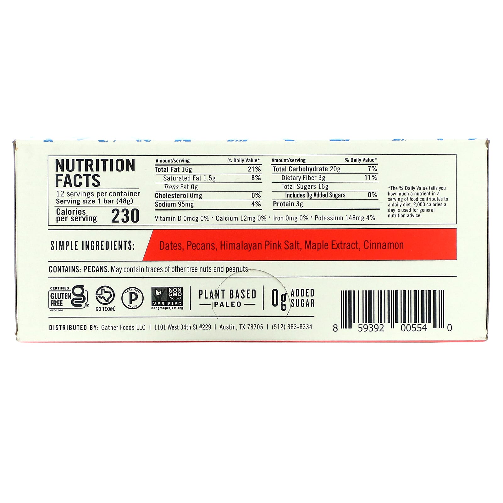 Thunderbird, Superfood Bar, техасский клен и пекан, 12 батончиков, 48 г (1,7 унции)