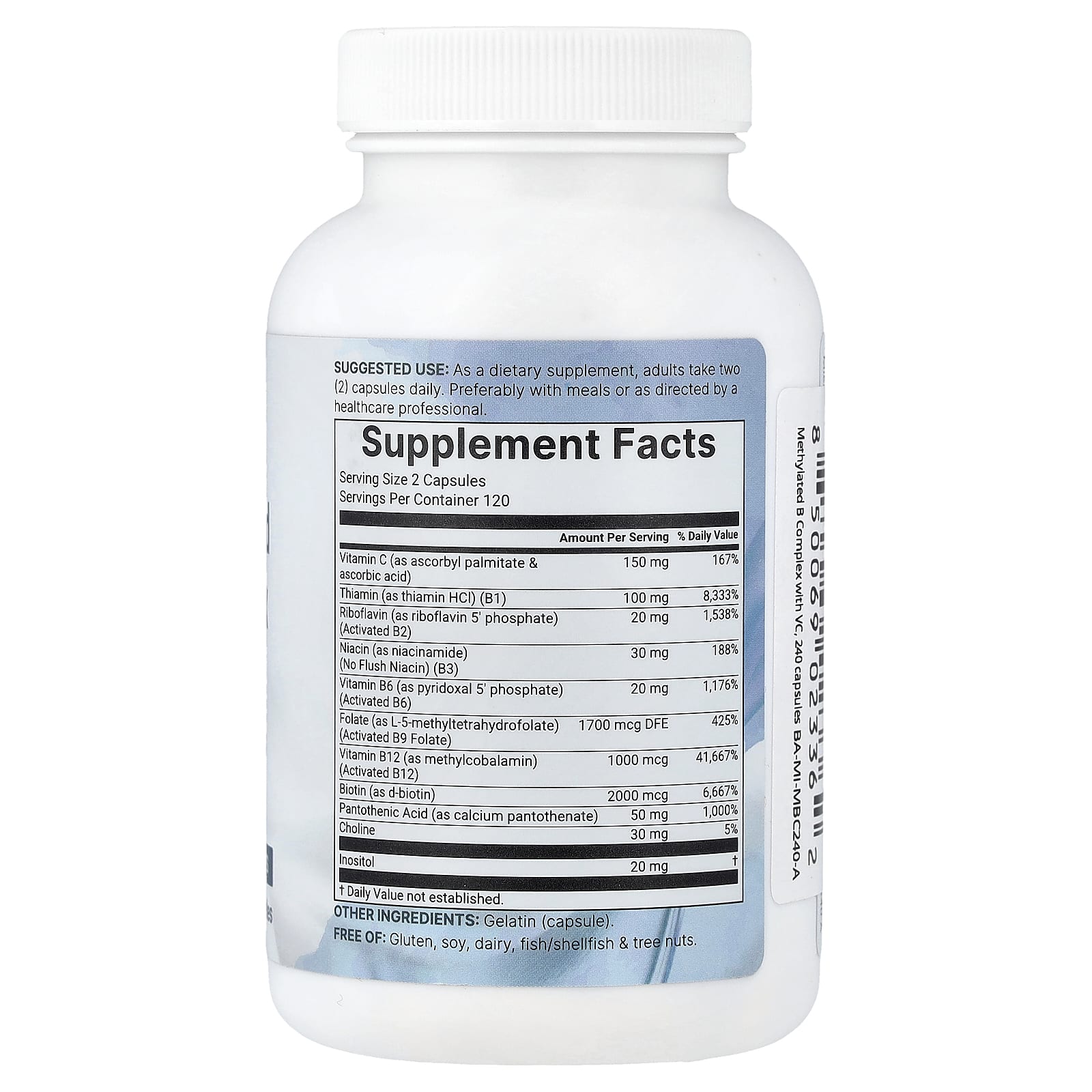 Micro Ingredients, комплекс чистых метилированных витаминов группы B с витамином C, 240 капсул