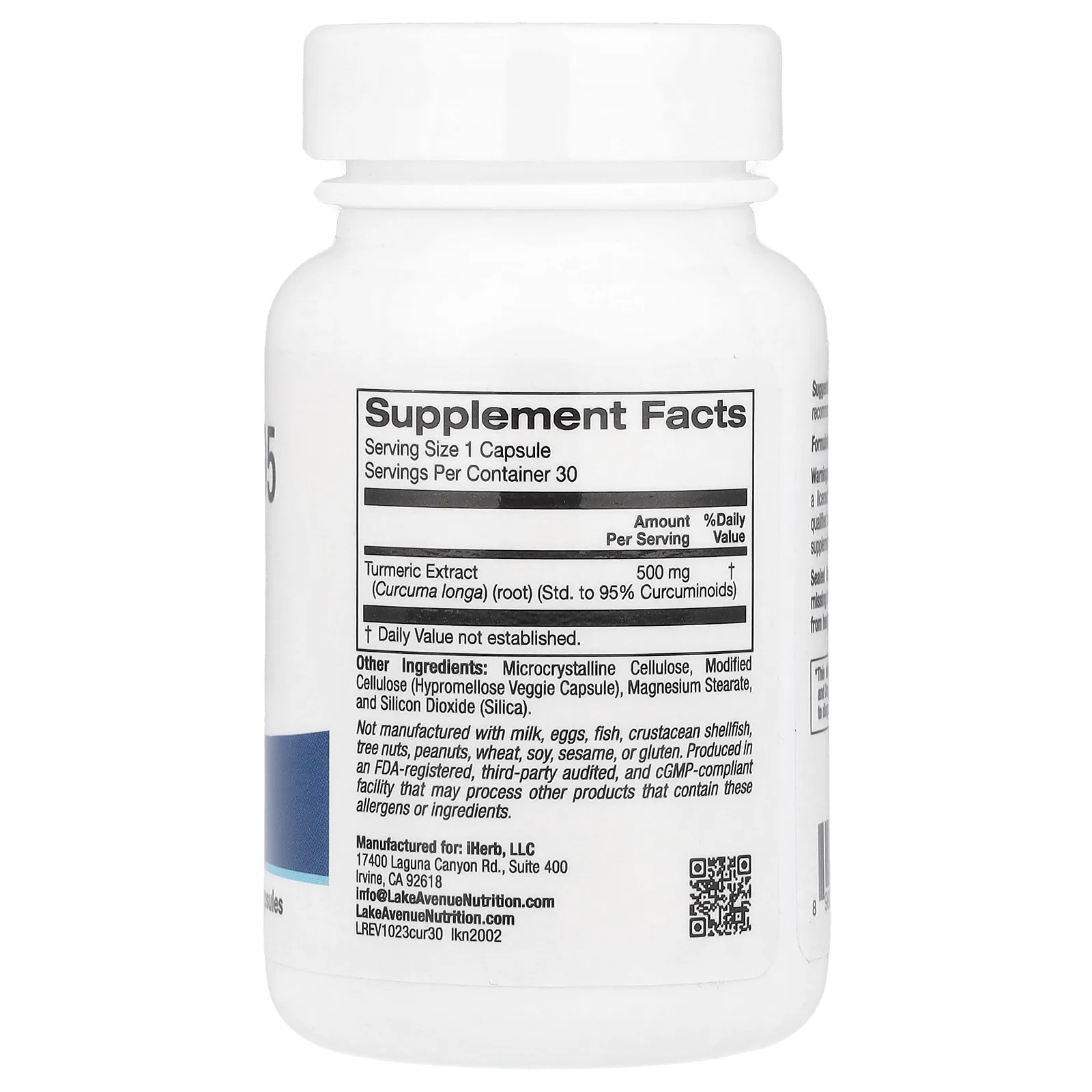 Lake Avenue Nutrition, куркумин 95, 500 мг, 30 вегетарианских капсул