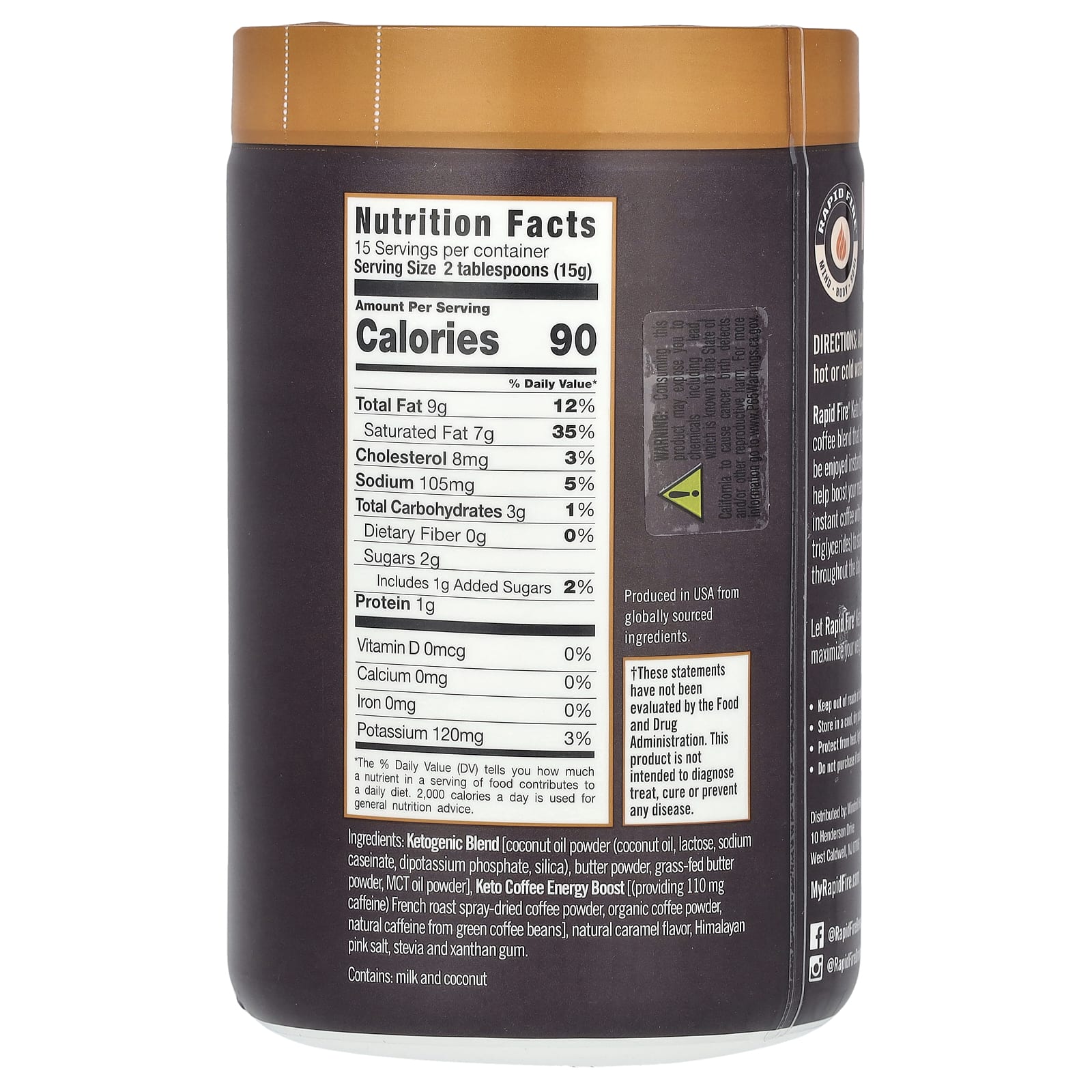 RAPIDFIRE, растворимый кетокофе, карамельный макиато, средней обжарки, 225 г (7,93 унции)