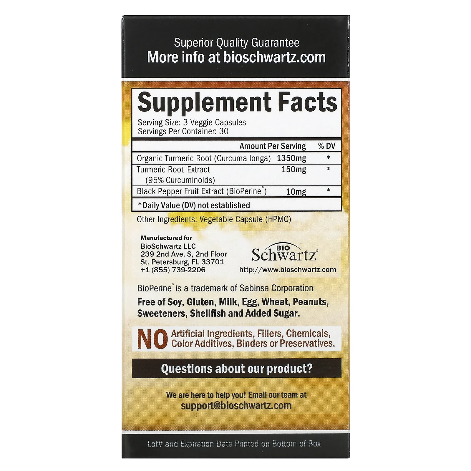 BioSchwartz, куркумин из куркумы с BioPerine, 1500 мг, 90 капсул (500 мг в 1 капсуле)