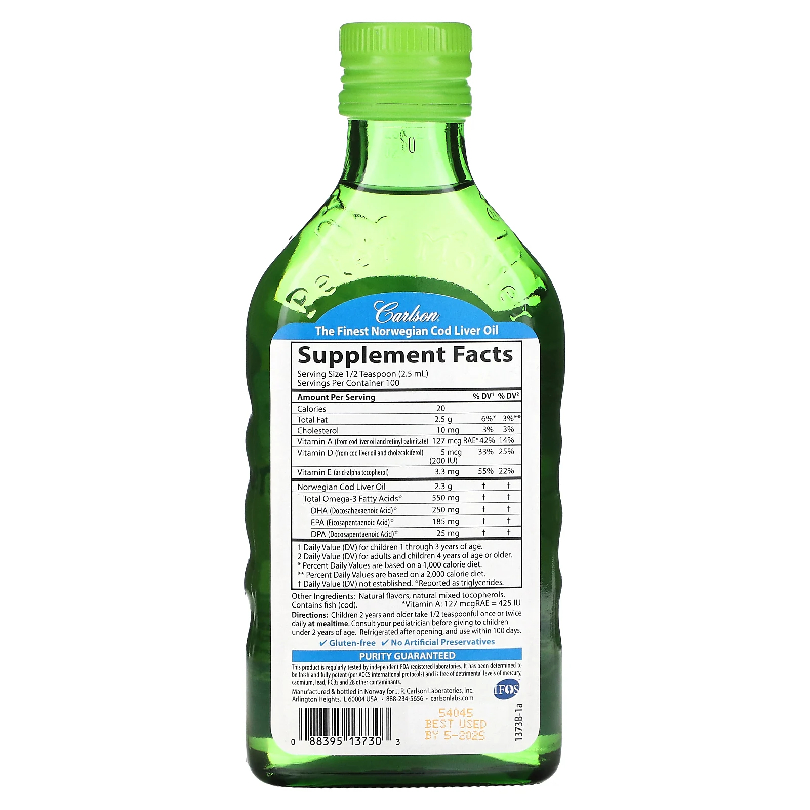 Carlson, Kids Cod Liver Oil, Natural Green Apple , 550 mg, 8.4 fl oz (250 ml)
