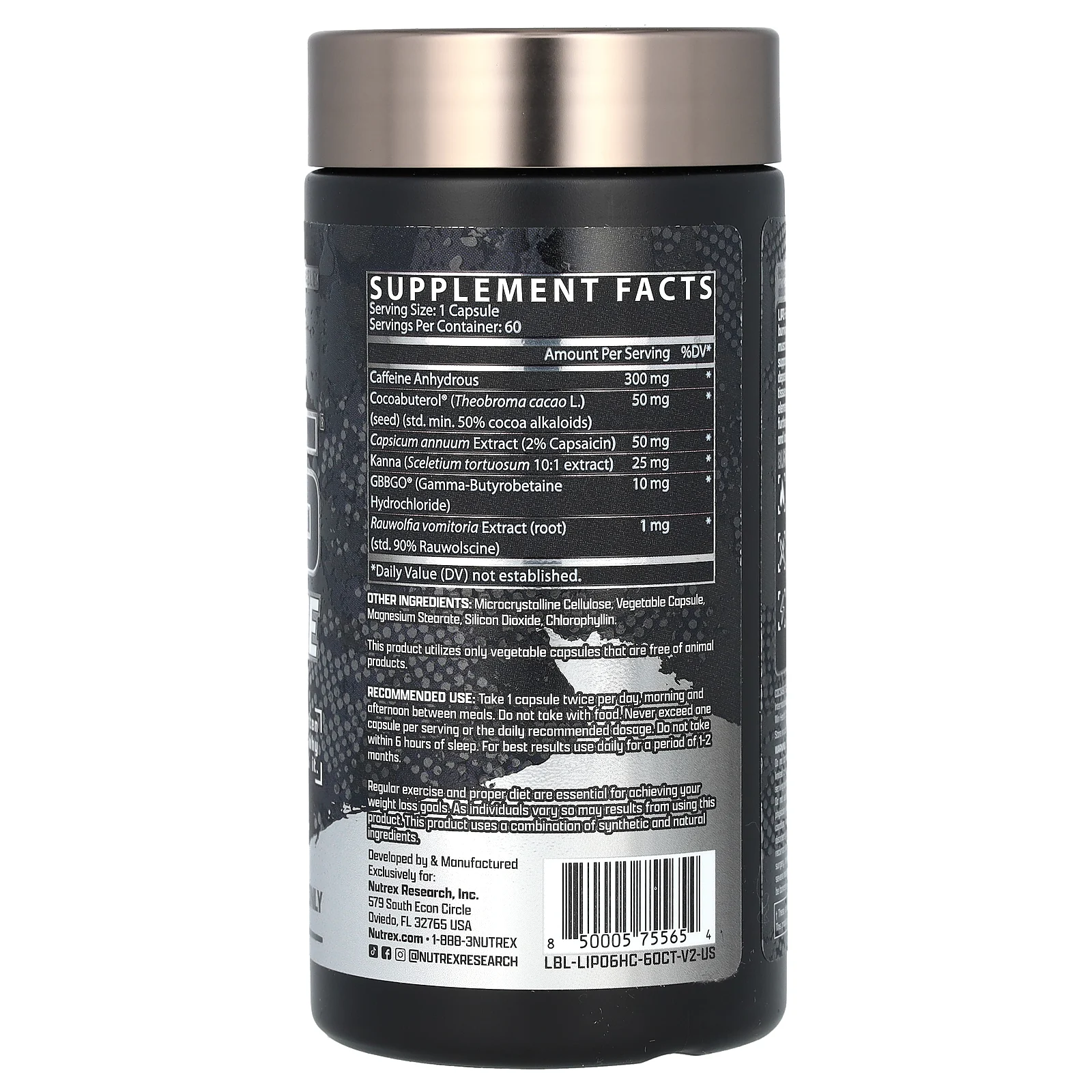 Nutrex Research, LIPO-6 Hardcore, добавка для сжигания жира, 60 капсул