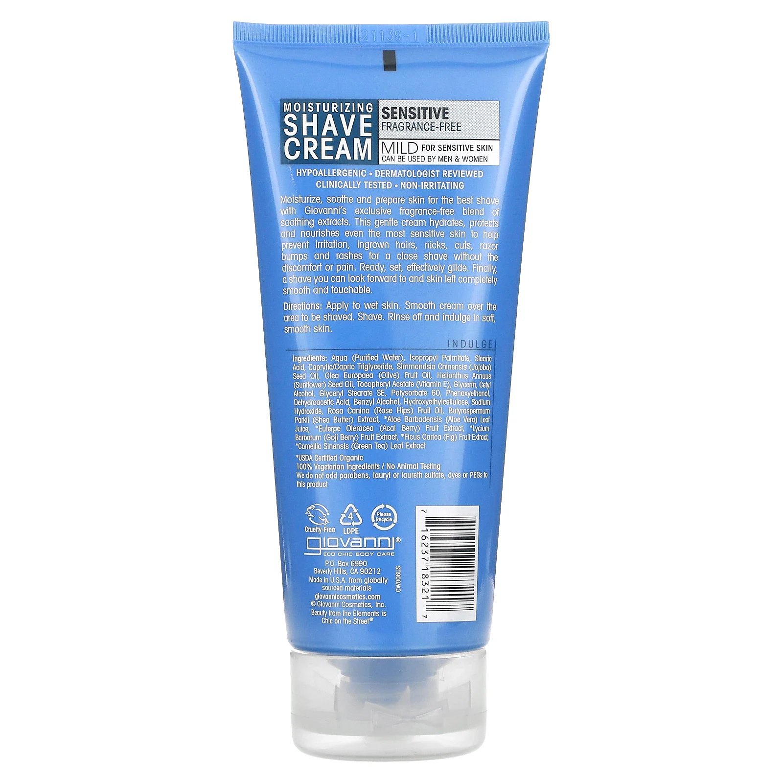 Giovanni, увлажняющий крем для бритья, нежный, для чувствительной кожи, без отдушки, 207 мл (7 жидк. унций)