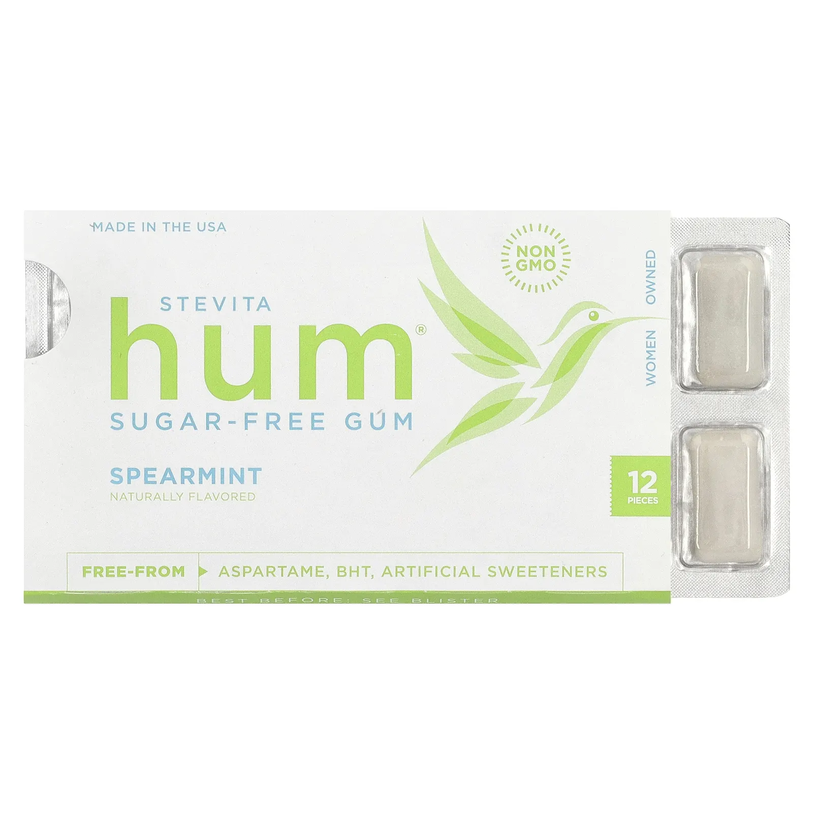 Stevita, Hum®, жевательная резинка без сахара, мята, 12 шт.