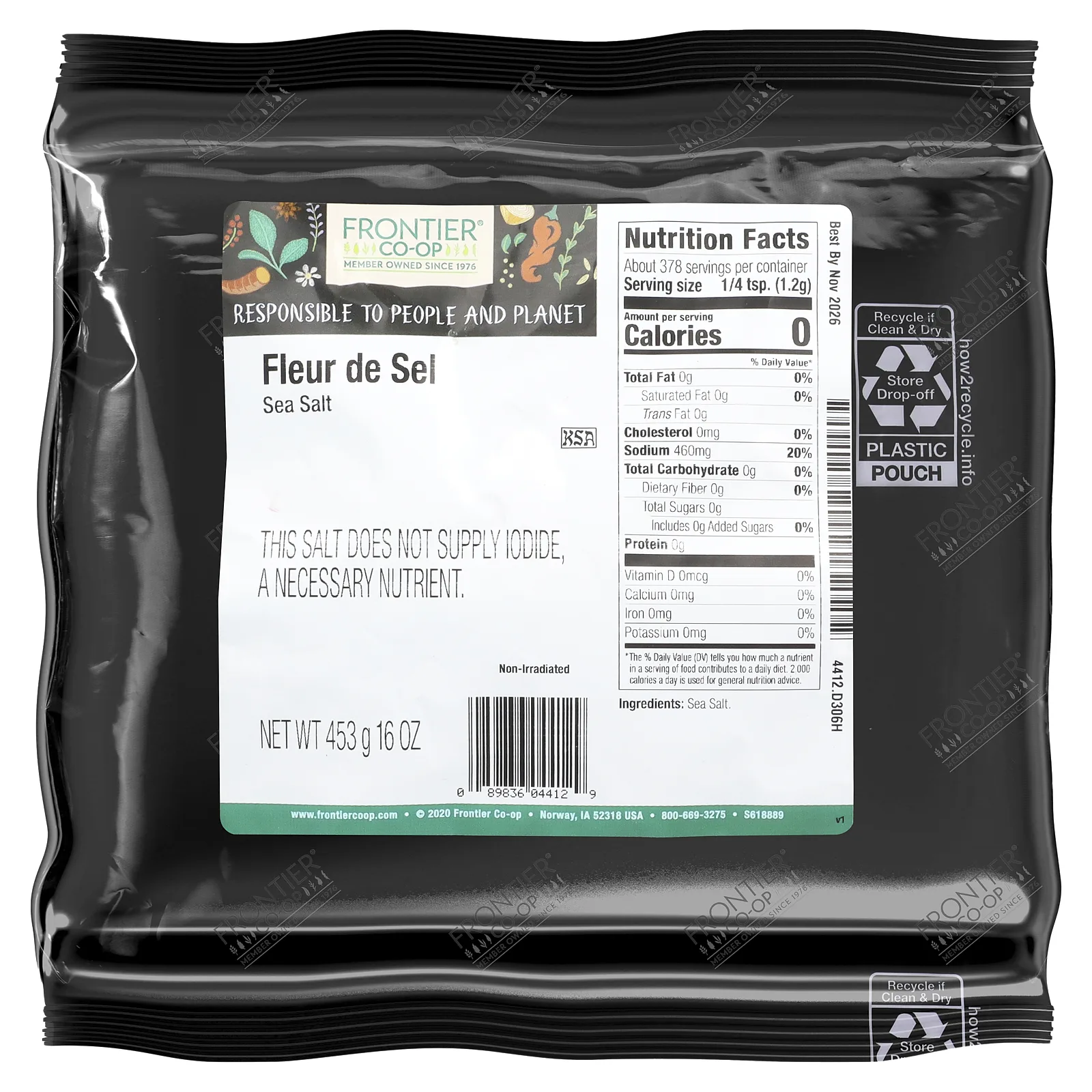 Frontier Co-op, Fluer de Sel, морская соль, 453 г (16 унций)