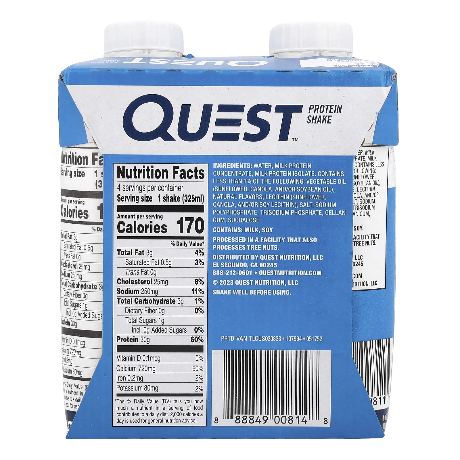 Quest Nutrition, Протеиновый коктейль, ваниль, 4 коктейля, 325 мл (11 жидк. Унций)