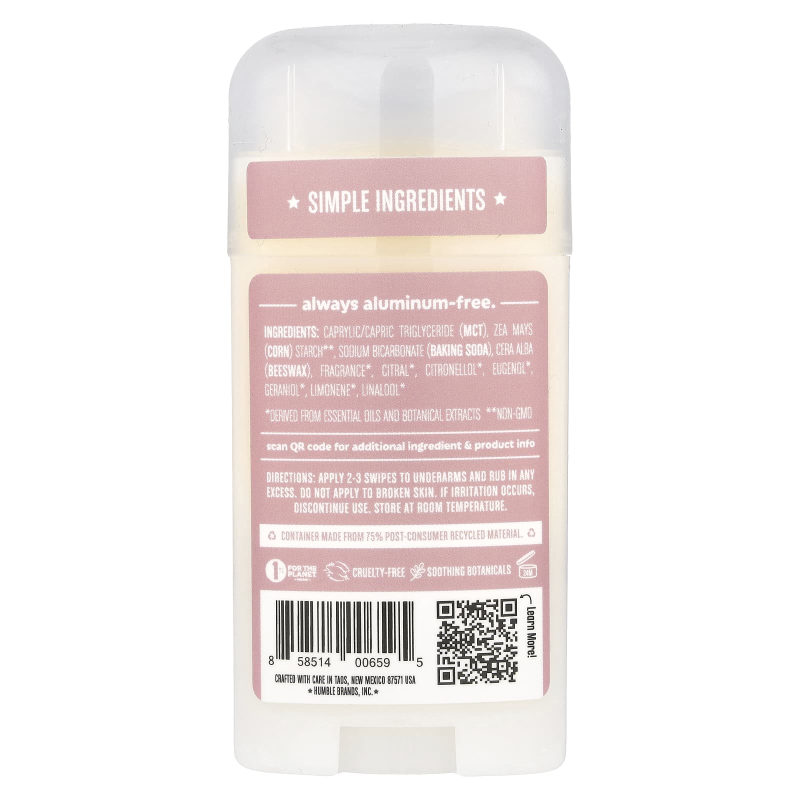 Humble Brands, Дезодорант без алюминия, марокканская роза, 70 г (2,5 унции)