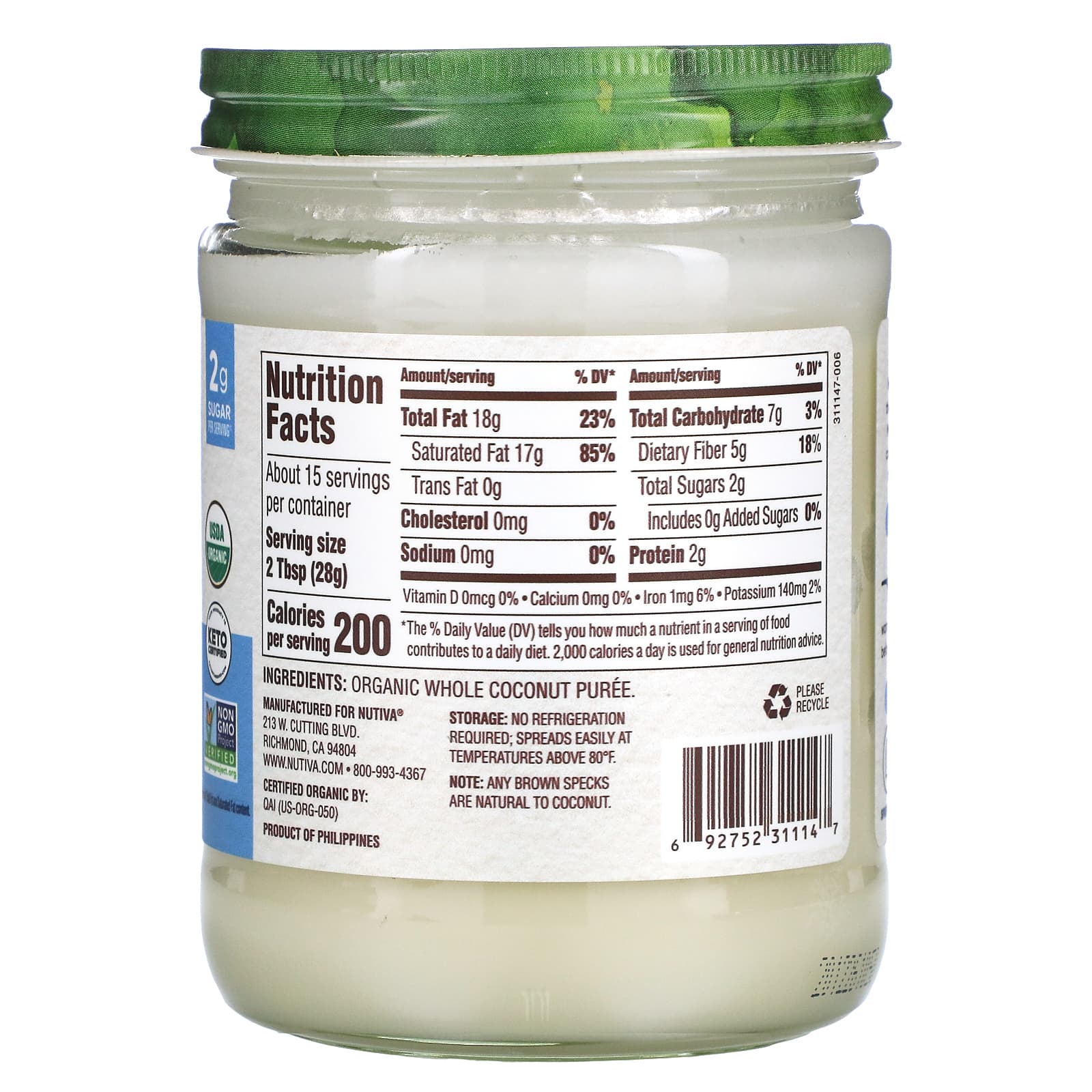 Nutiva, Coconut Manna, органическая чистая и вкусная кокосовая паста, 425 г (15 унций)