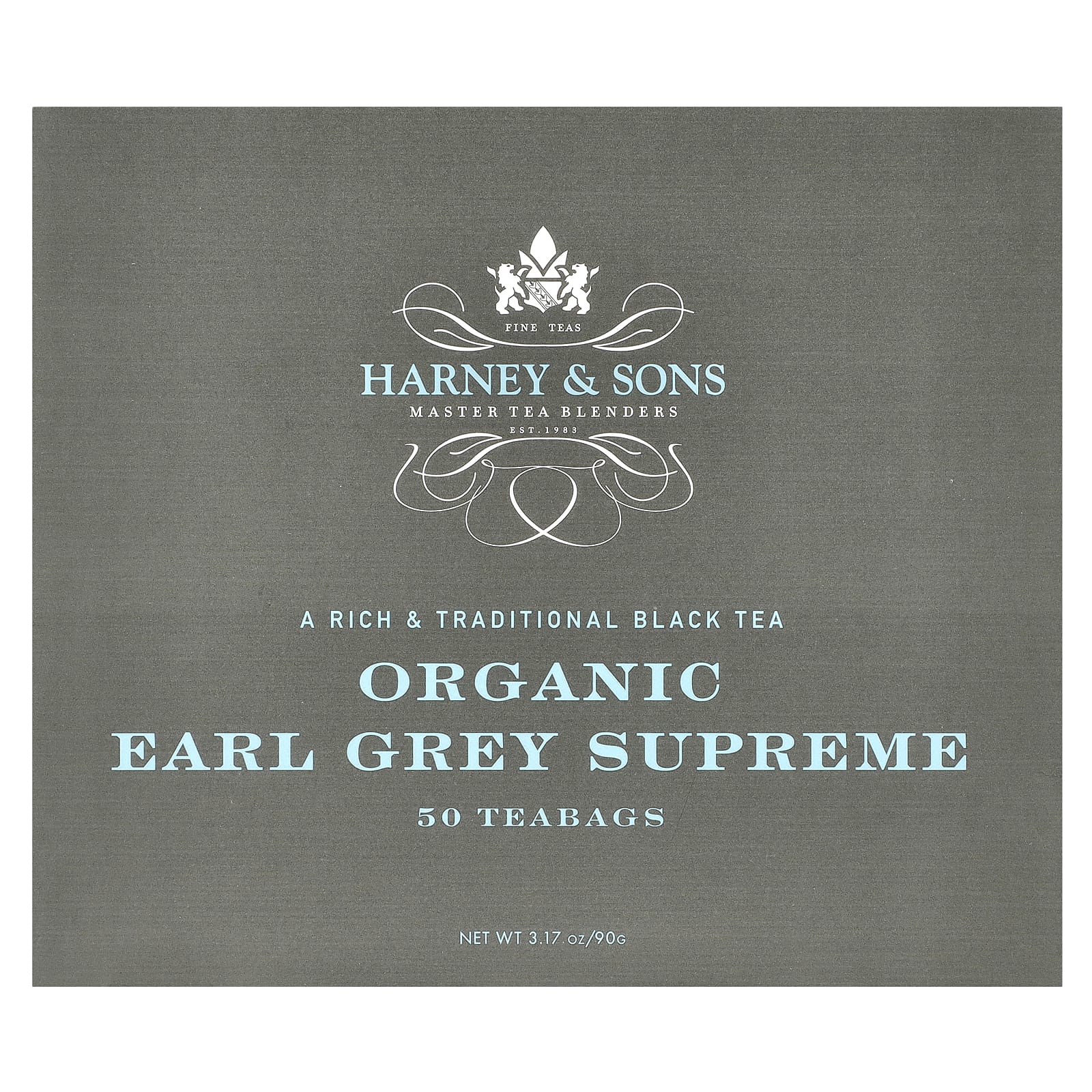 Harney & Sons, A Rich & Traditional Black Tea, Органический Earl Grey Supreme, 50 чайных пакетиков, 3,17 унции (90 г)
