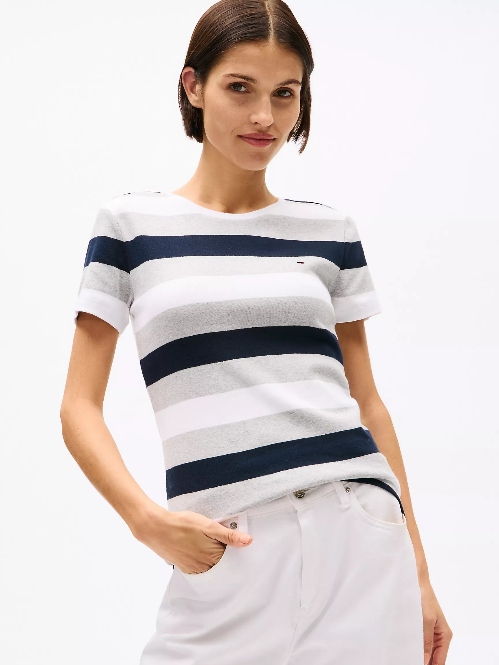 Женская футболка Tommy Hilfiger, Футболка с круглым вырезом и полосками в стиле регби