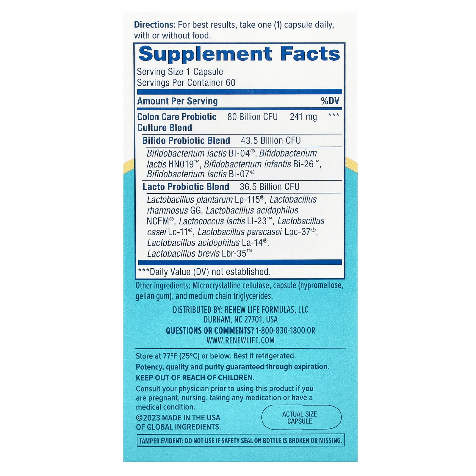 Renew Life, Ultimate Flora Colon Care Probiotic, 80 млрд КОЕ, 60 вегетарианских капсул