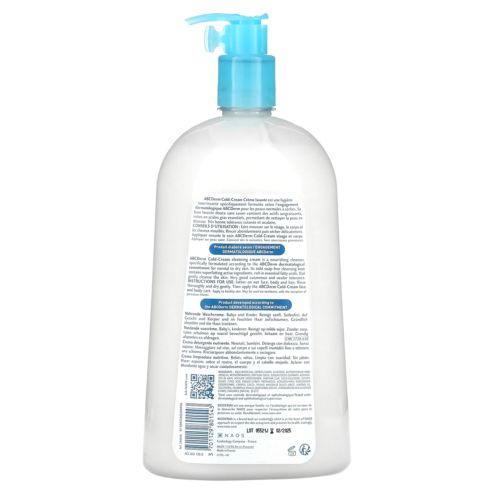 Bioderma, ABC Derm, колд-крем, питательный очищающий крем, 33,80 жидк. Унции