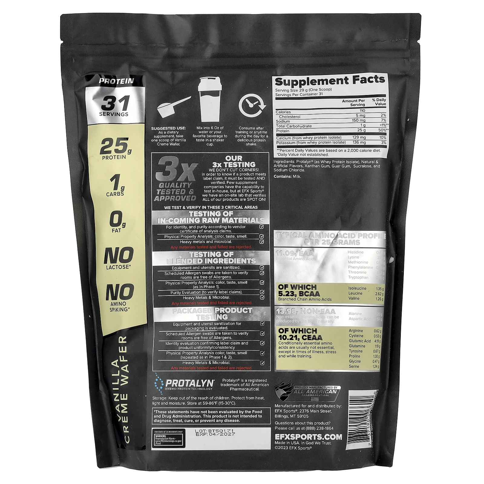 EFX Sports, Protalyn® изолят сывороточного протеина, вафли с ванильным кремом, 907 г (2 фунта)