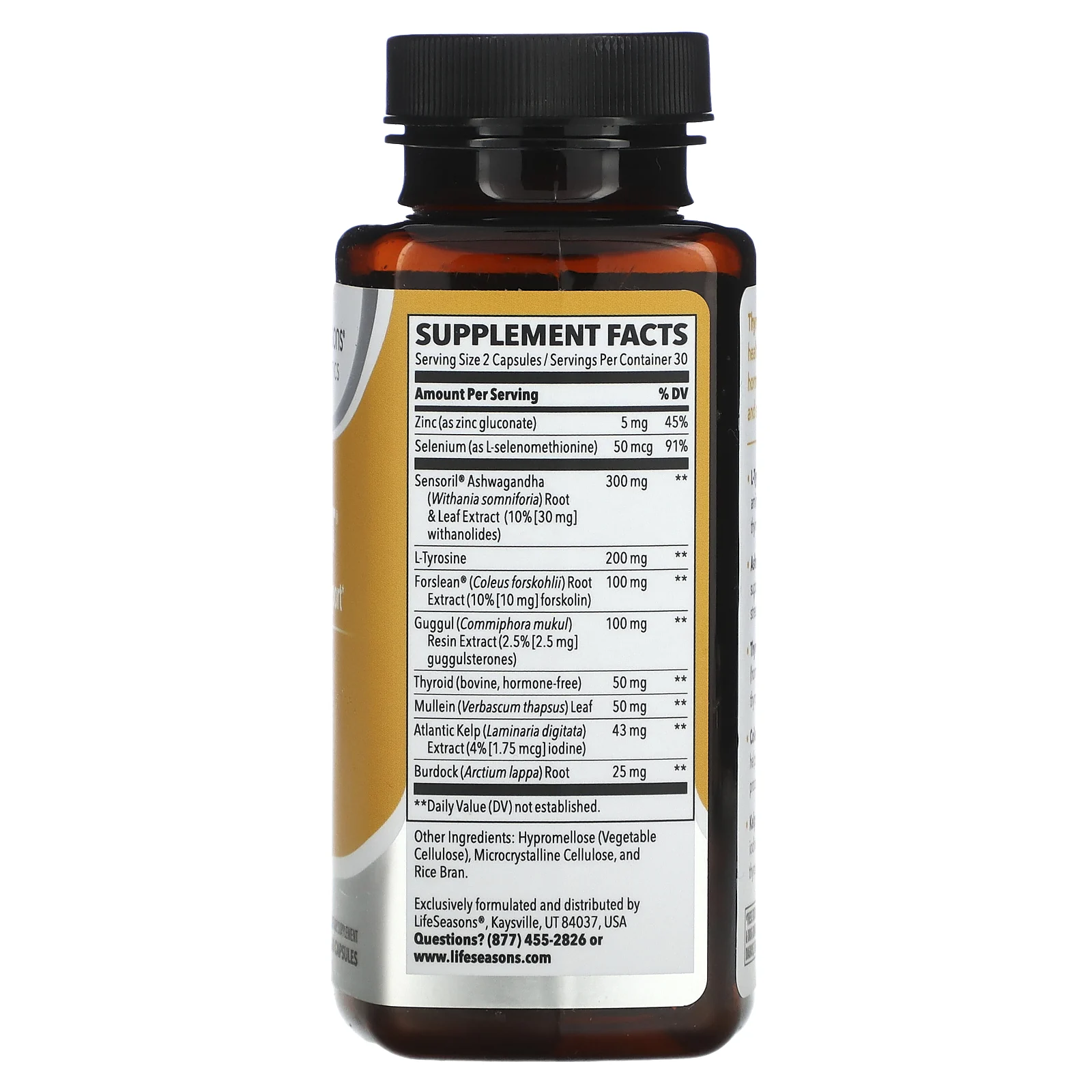 LifeSeasons, Thyro-T, средство для поддержки функции щитовидной железы, 60 вегетарианских капсул