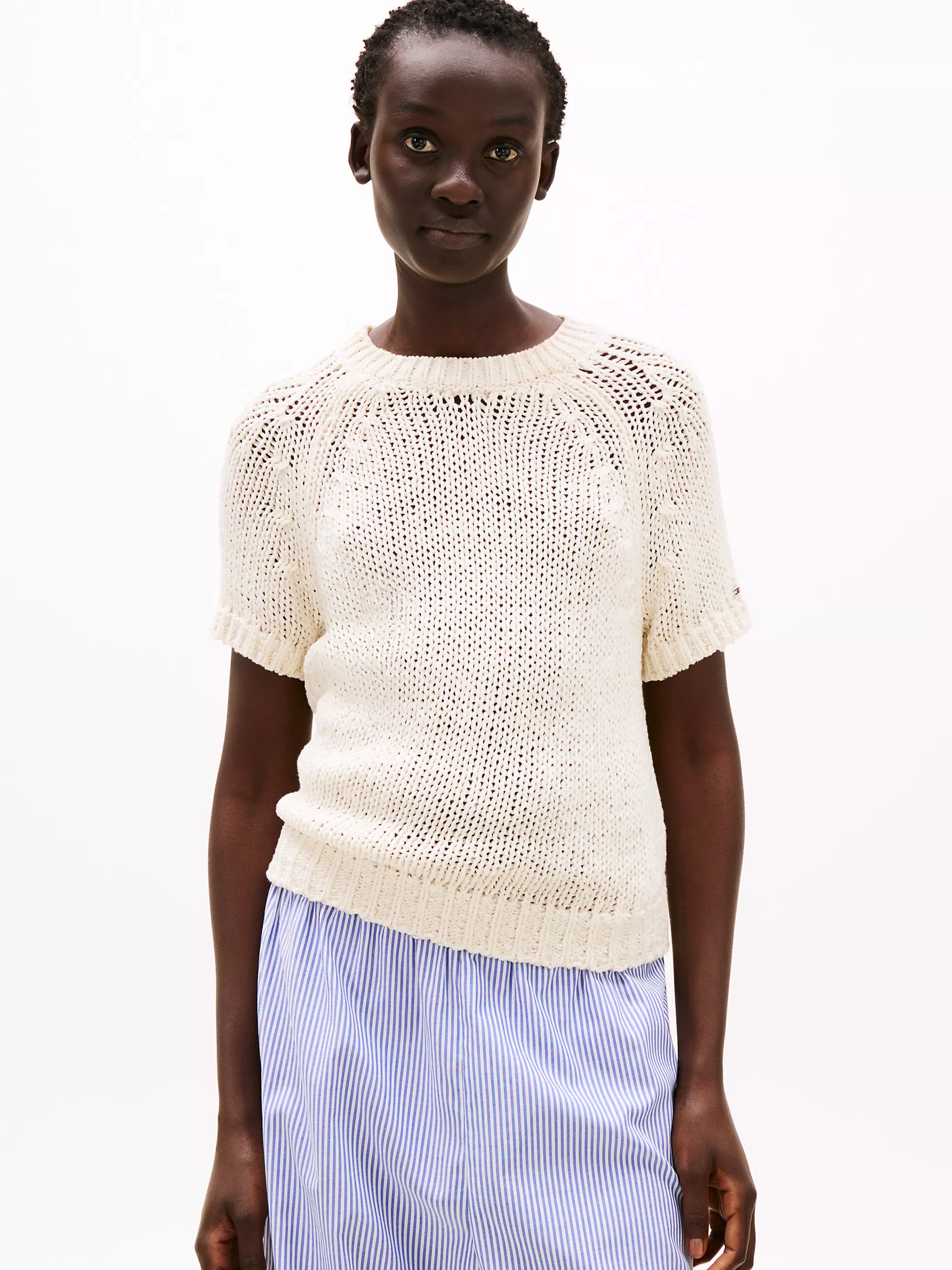 Женский свитер Tommy Hilfiger, Свитер с коротким рукавом и ажурной вязкой