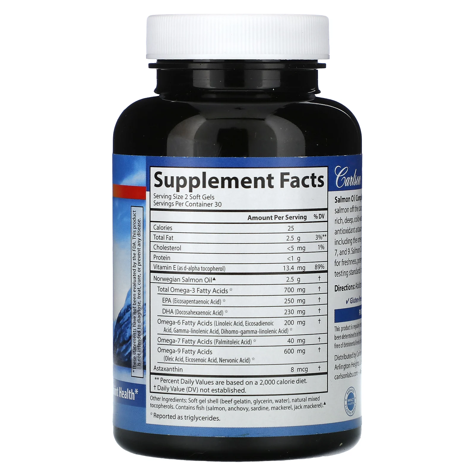 Carlson, обогащенный омега-3 жир лосося, 60 капсул