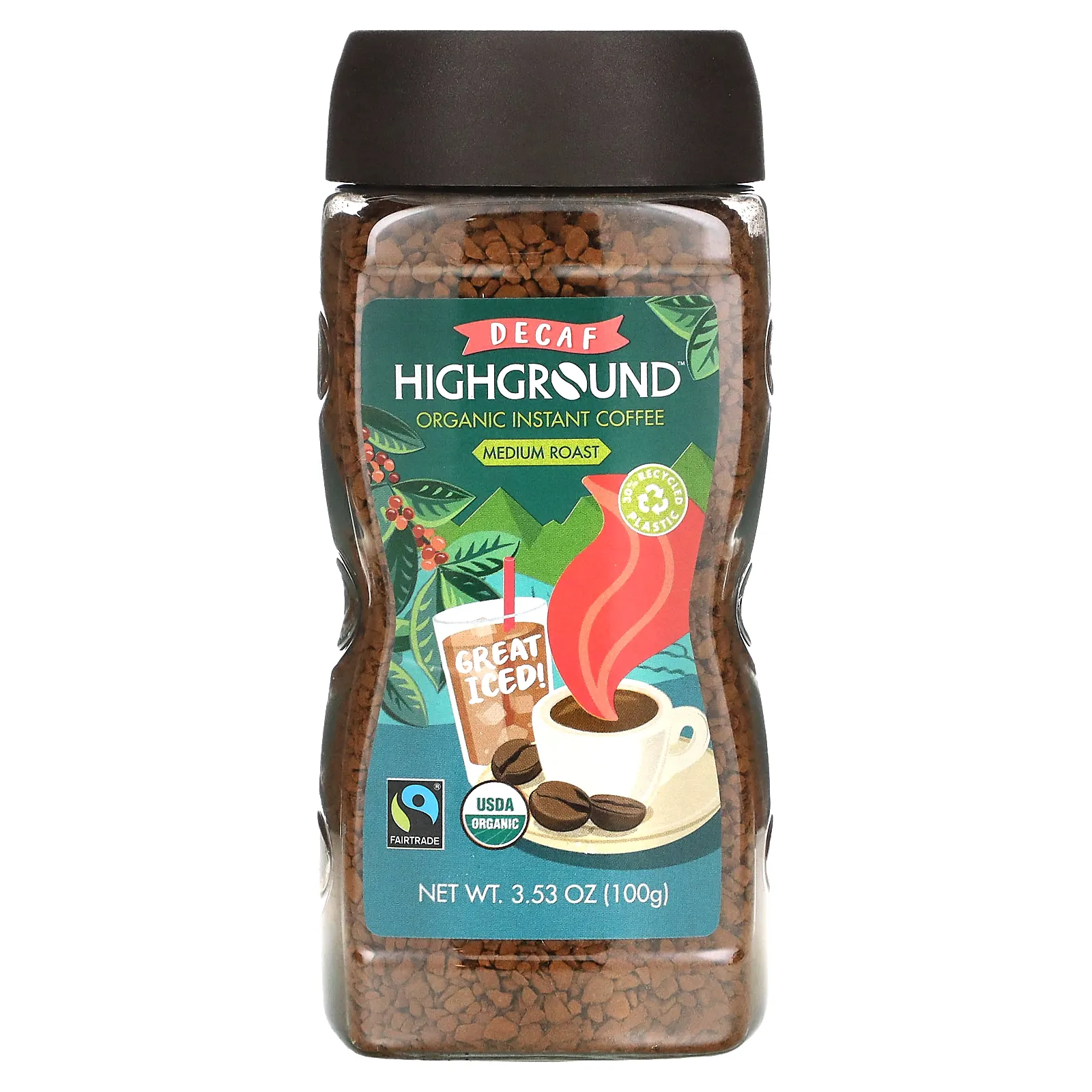 Highground Coffee, органический растворимый кофе, средняя обжарка, без кофеина, 100 г (3,53 унции)