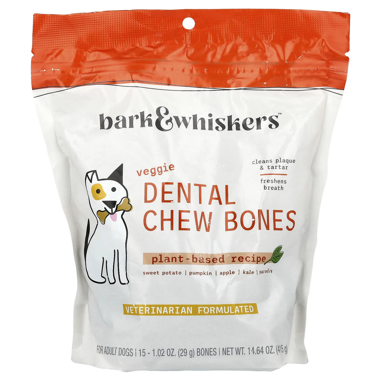 Dr. Mercola, Dental Chew Bones, для взрослых собак, вегетарианский продукт, 15 костей, 29 г (1,02 унции)