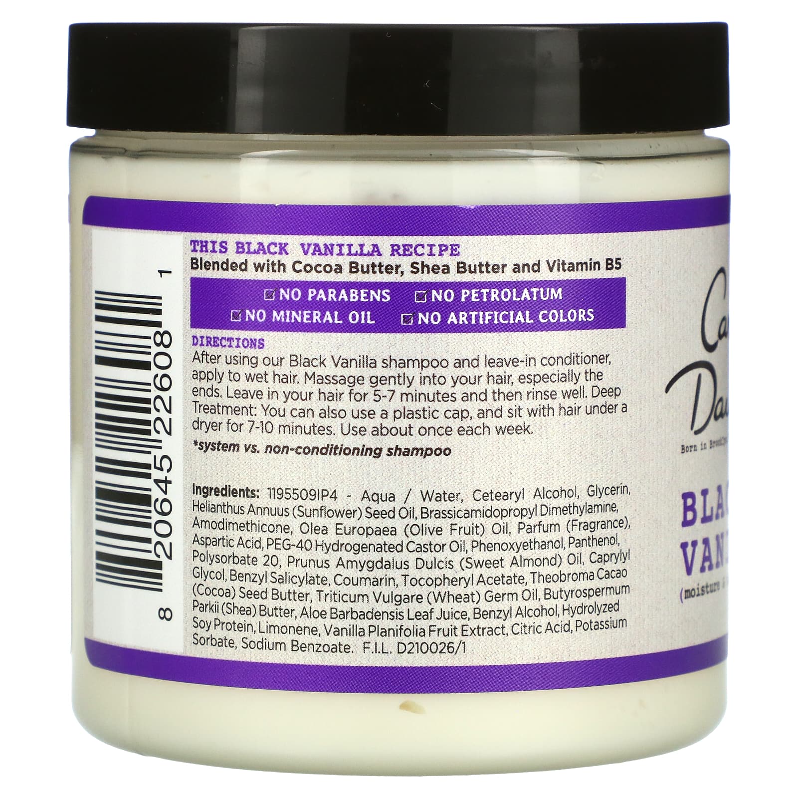 Carol's Daughter, Black Vanilla, Moisture & Shine System, смузи для глубокого кондиционирования волос, для сухих, тусклых и ломких волос, 226 г (8 унций)