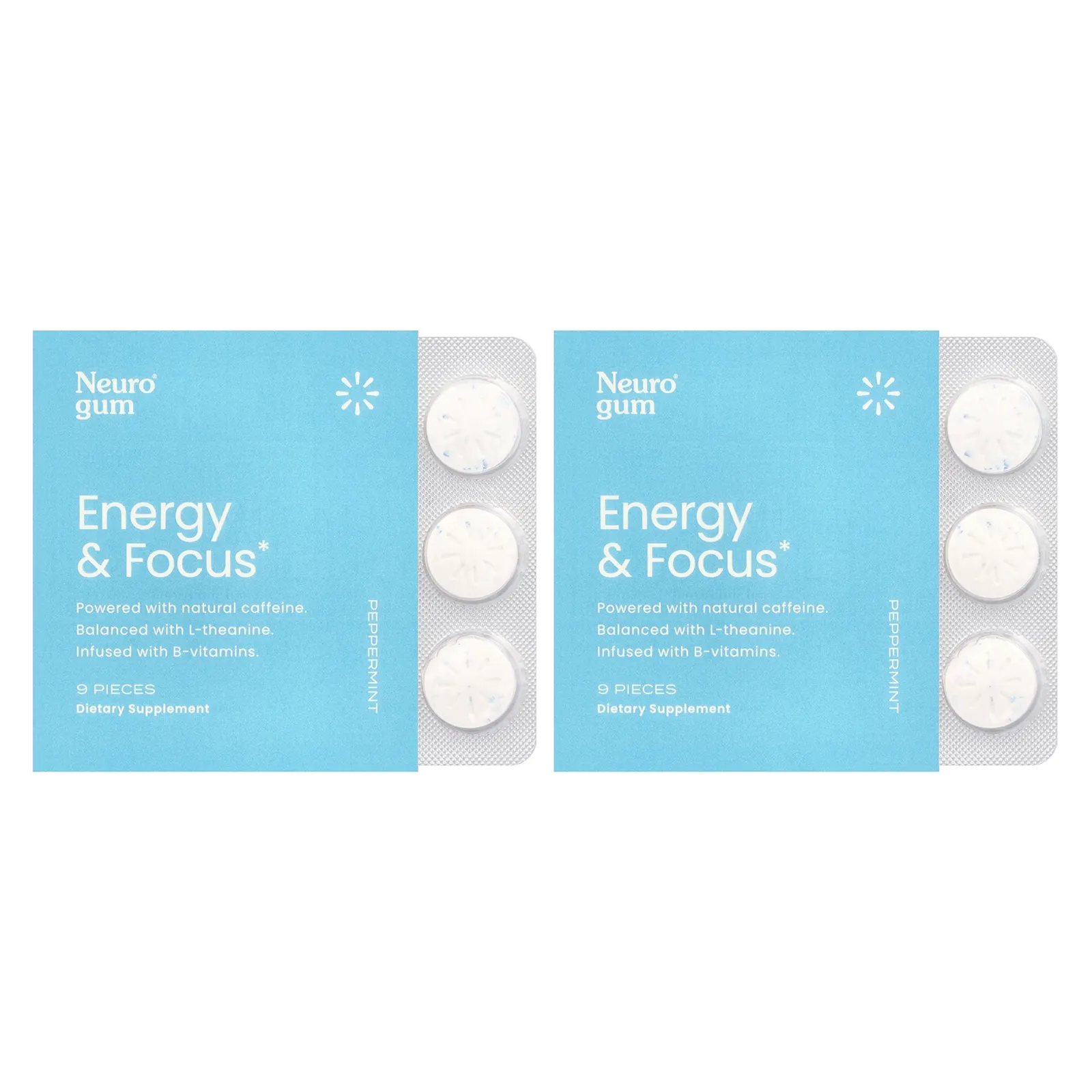 NeuroGum, Energy & Focus, перечная мята, 2 упаковки, по 9 шт.
