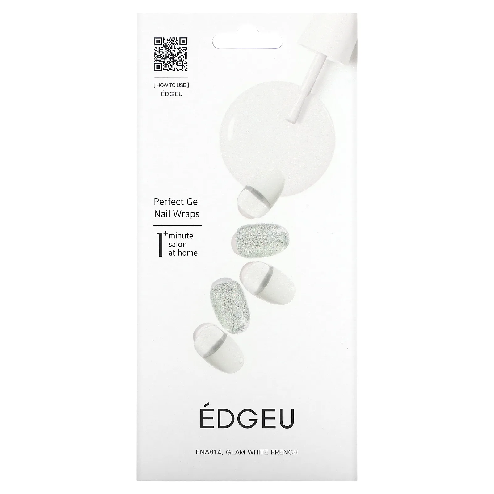 Edgeu, Perfect Gel Nail Wraps, ENT814, белый лак для ногтей, набор из 16 полосок
