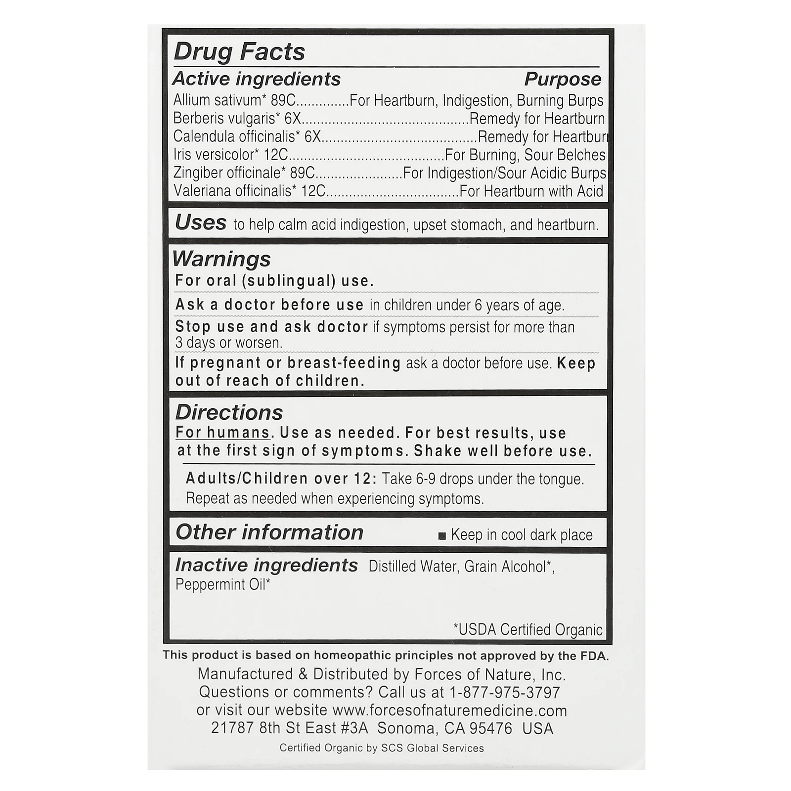 Forces of Nature, изжога, органическое растительное средство, со вкусом мяты, 10 мл (0,34 жидк. унции)