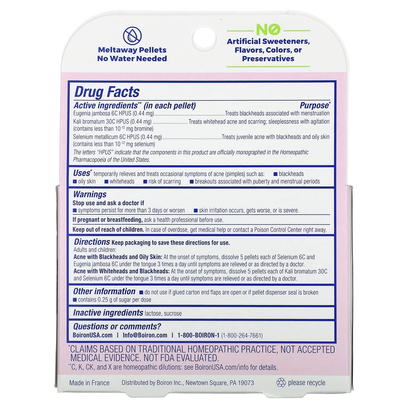 Boiron, Средство от акне, гранулы Meltaway, 3 тюбика, прибл. 80 гранул каждая