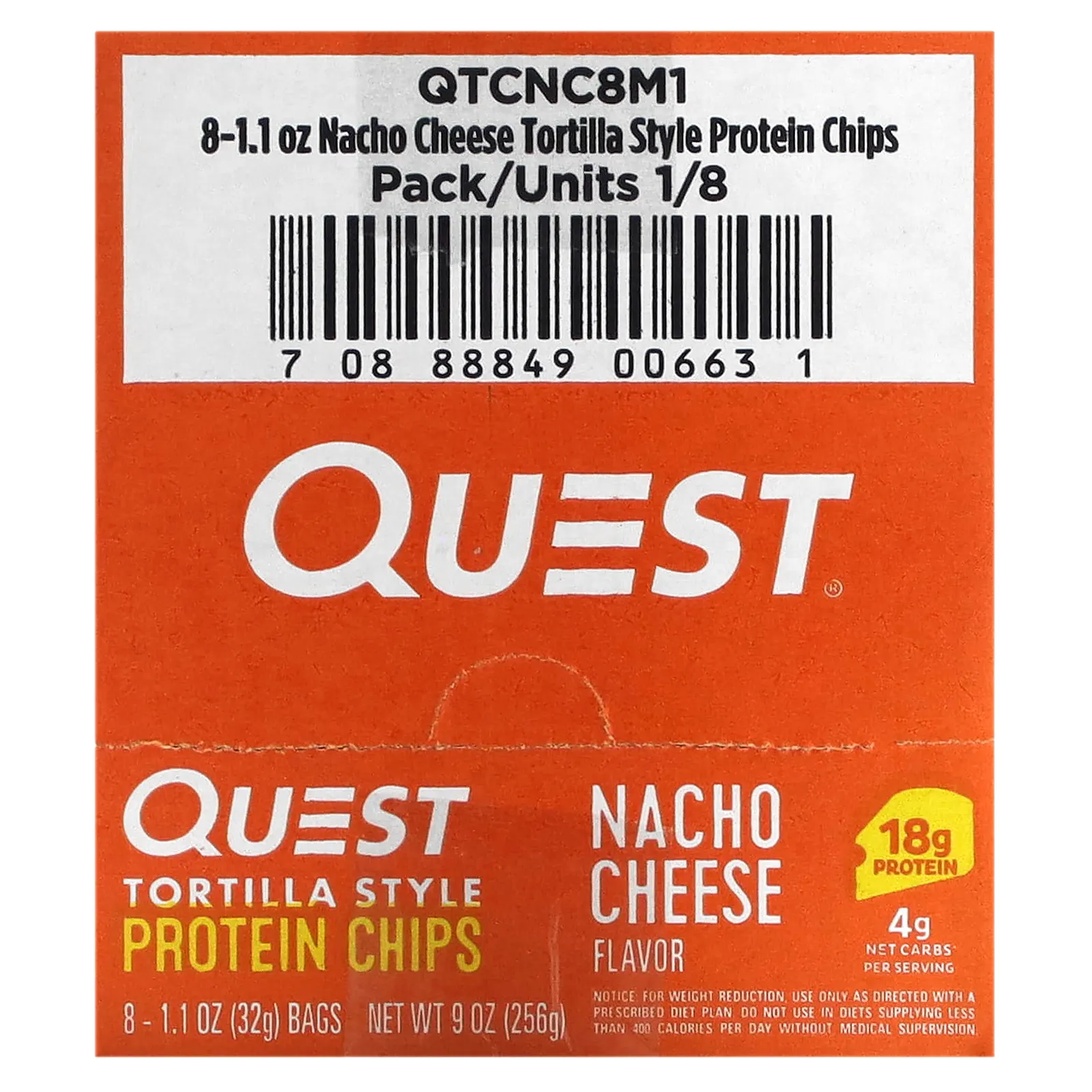 Quest Nutrition, Протеиновые чипсы по типу тортилья, сыр начо, 8 пакетиков по 32 г (1,1 унции)