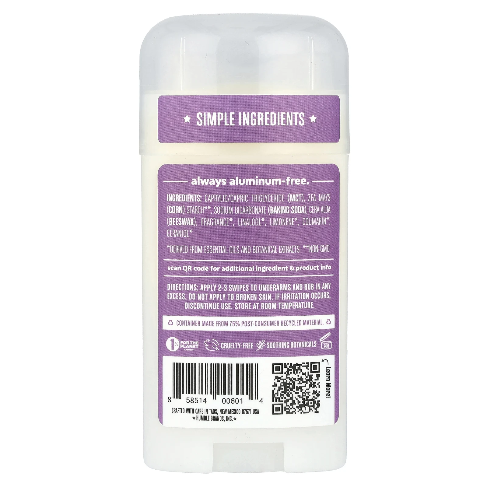 Humble Brands, Дезодорант без алюминия, горная лаванда, 70 г (2,5 унции)