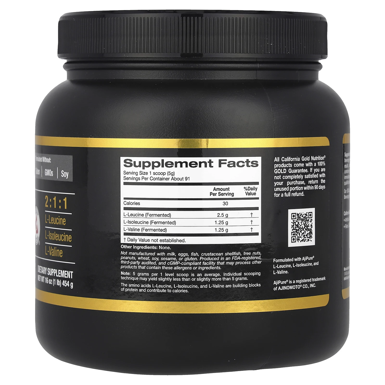 California Gold Nutrition, BCAA, AjiPure, аминокислоты с разветвленной цепью в порошке, 454 г (16 унций)