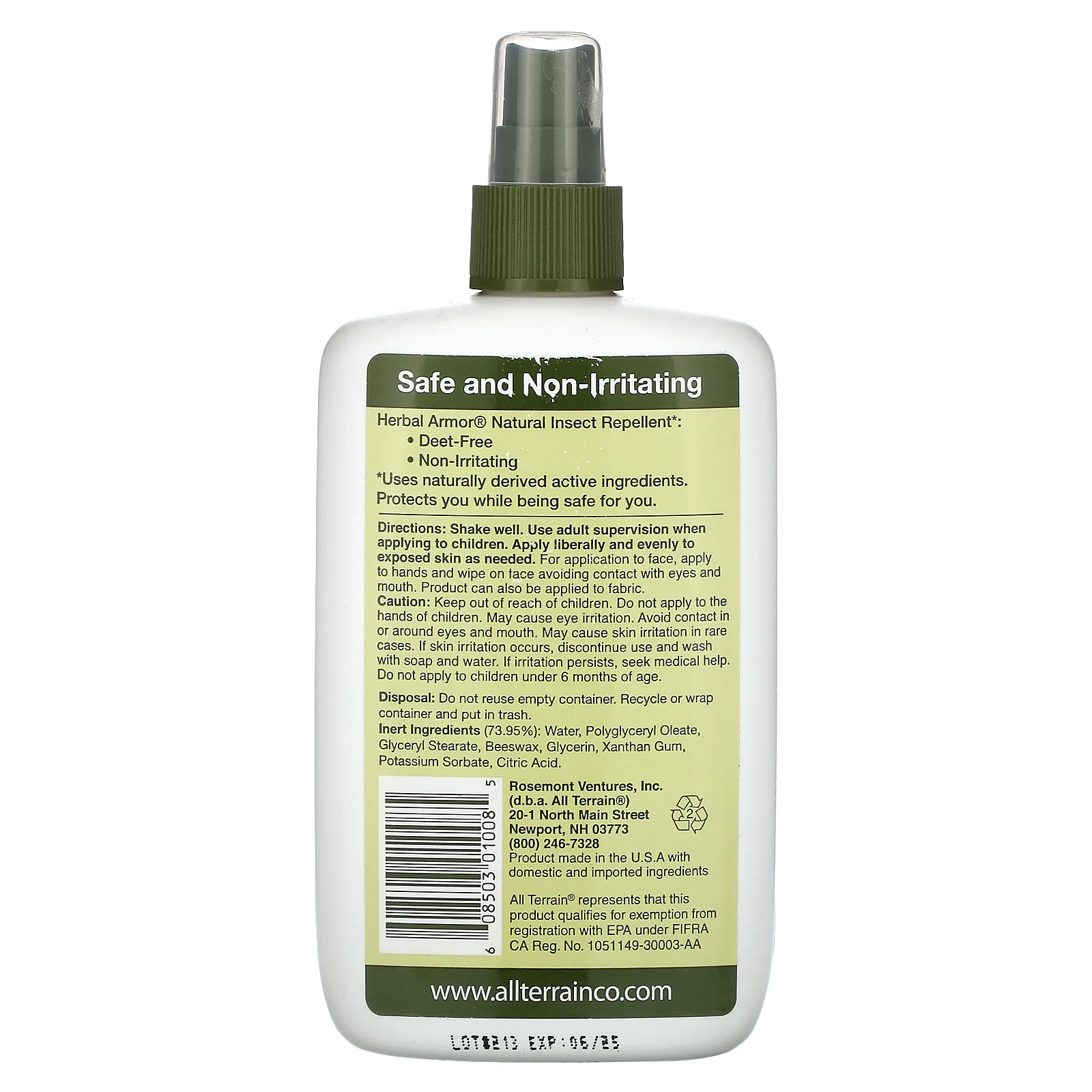 All Terrain, Herbal Armor, натуральный спрей от насекомых, без ДЭТА, 240 мл (8,0 жидк. унции)