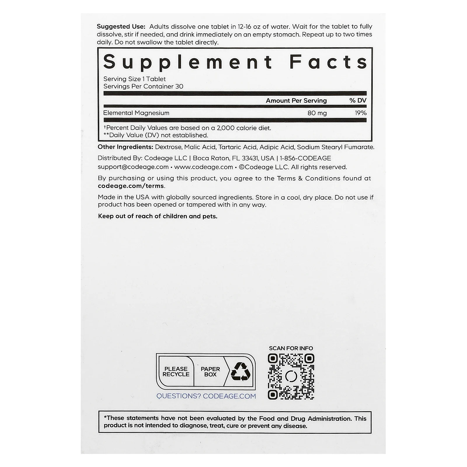 Codeage, Молекулярный водород, без добавок, 30 шипучих таблеток